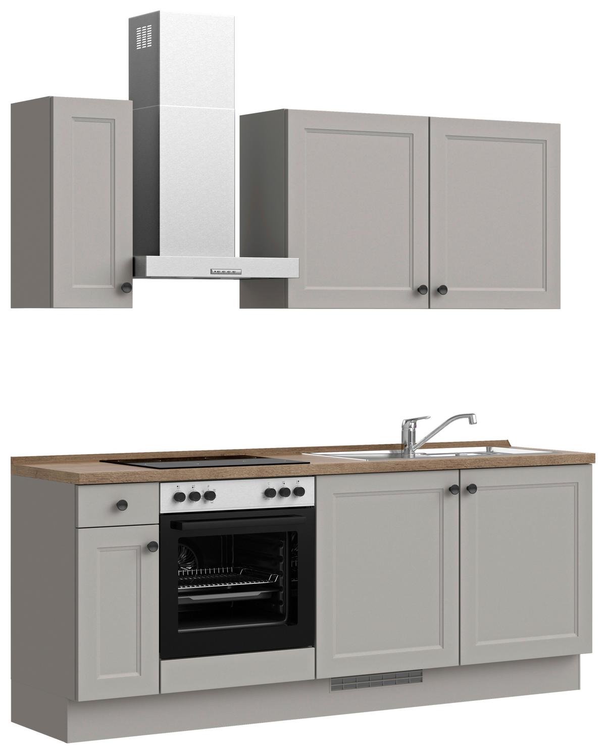 Küchenblock Cascada Low m. Geräten Grau - Eiche dunkel/Schwarz, MODERN, Holzwerkstoff/Metall (210cm) - Nobilia