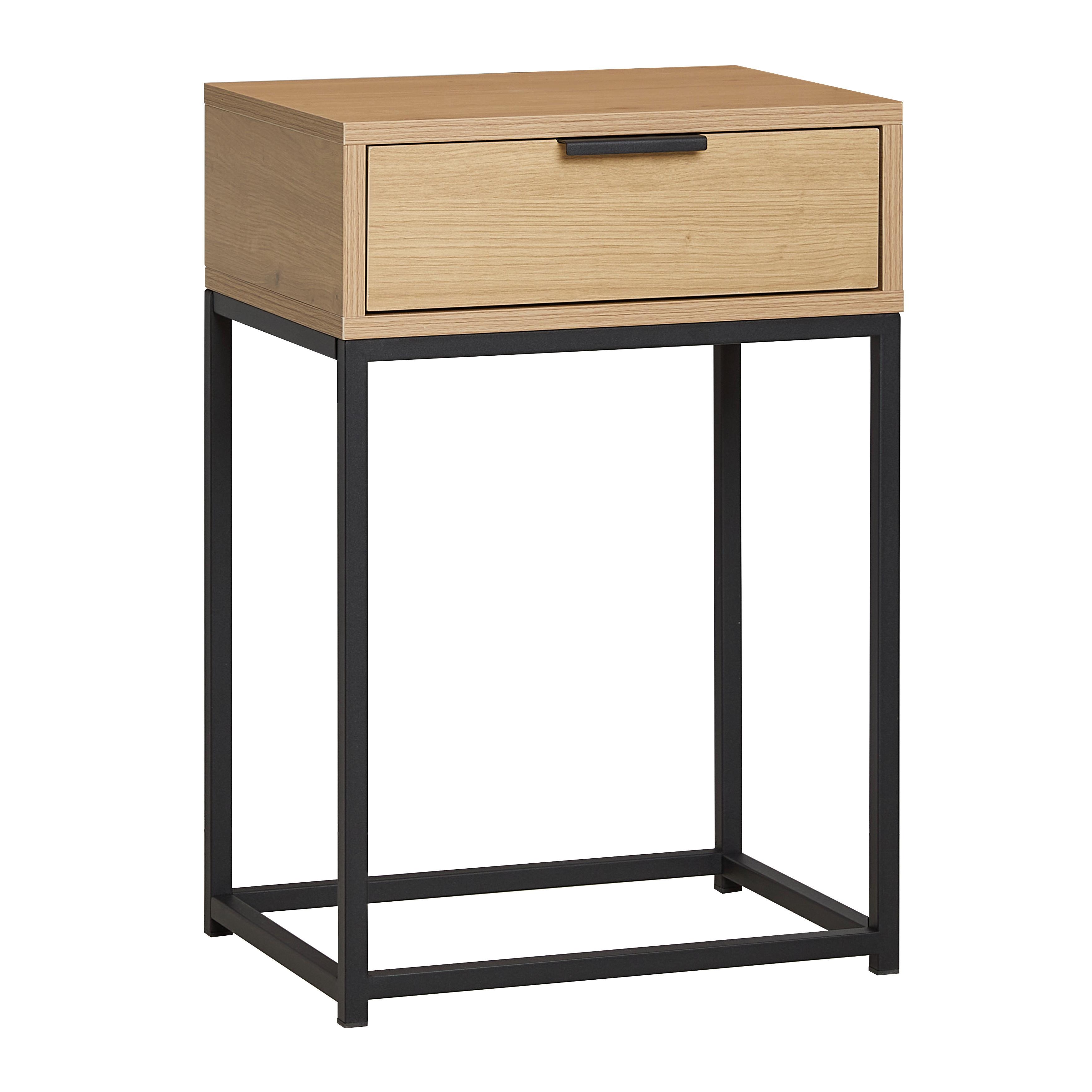 Nachtkästchen Ilva Schwarz/Eichefarben - Eichefarben/Schwarz, KONVENTIONELL, Holzwerkstoff/Metall (40/60/28cm) - Mömax