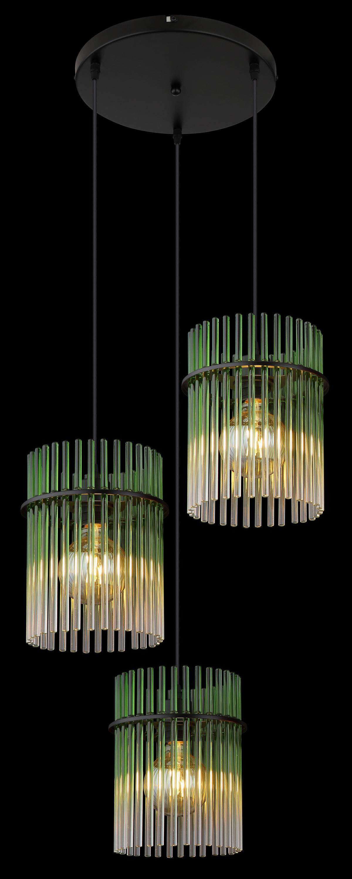 HÄNGELEUCHTE 15698-3HRG GORLEY - Klar/Schwarz, Basics, Glas/Kunststoff (47/140cm) - Globo