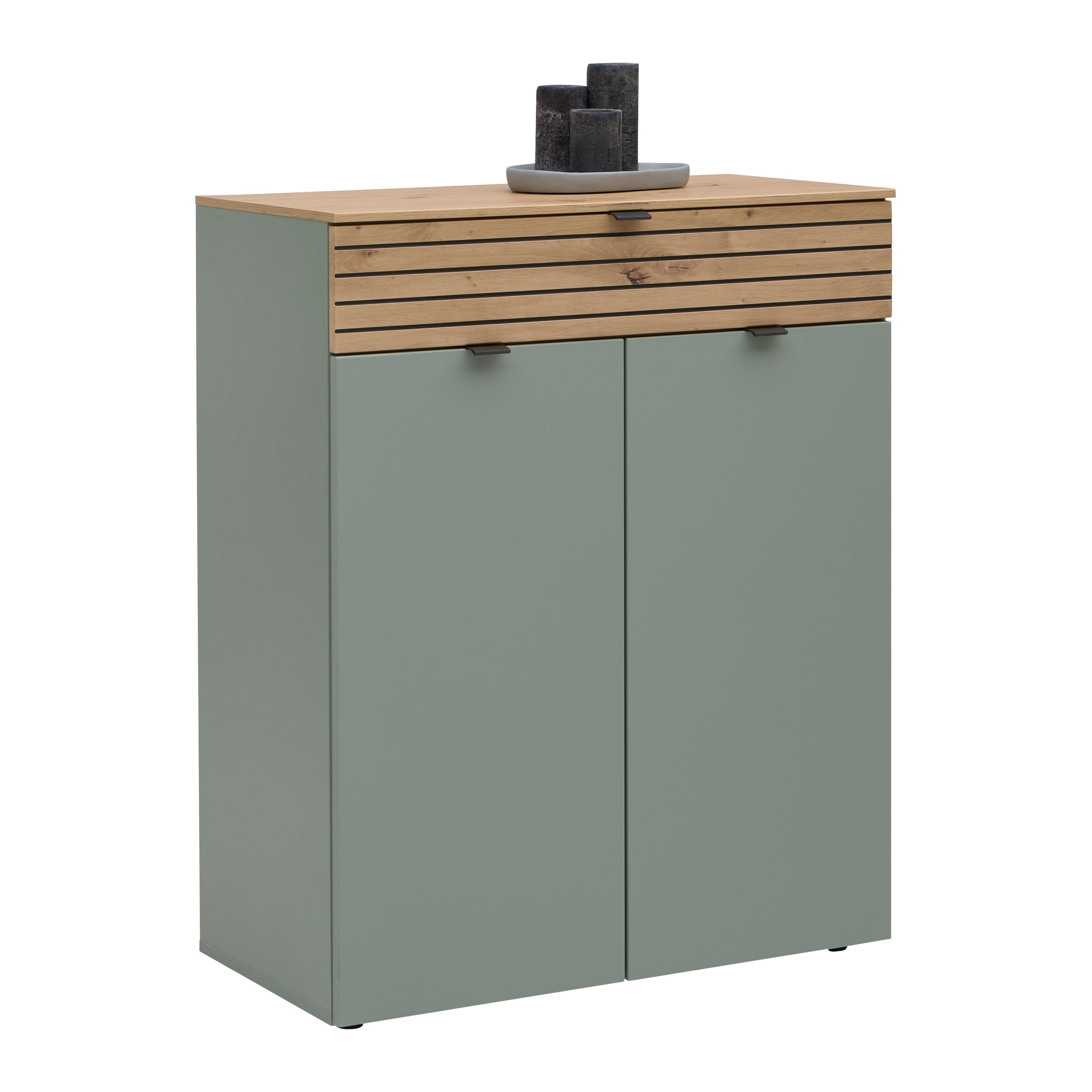 Kommode Bahia-M Grün/Eiche Artisan - Schilfgrün/Schwarz, MODERN, Holzwerkstoff/Metall (81/101/41cm) - Mömax