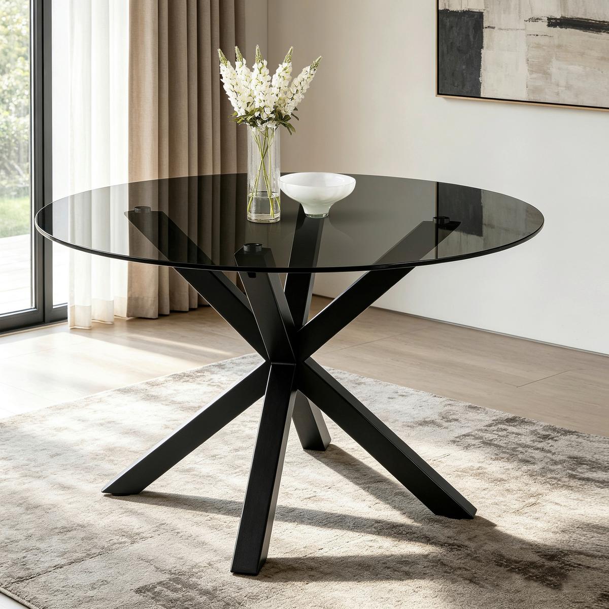 Jedilna Miza Nara, Črna, Ø 119 - siva/črna, Moderno, kovina/steklo (119/75,5cm) - P & B
