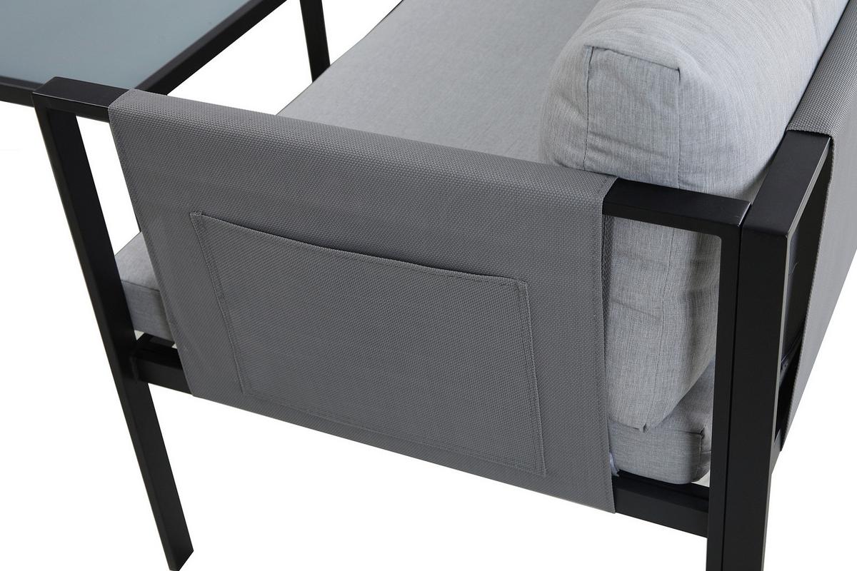 Loungegarnitur Grau/Schwarz - Schwarz/Grau, Design, Glas/Kunststoff - Gardenson