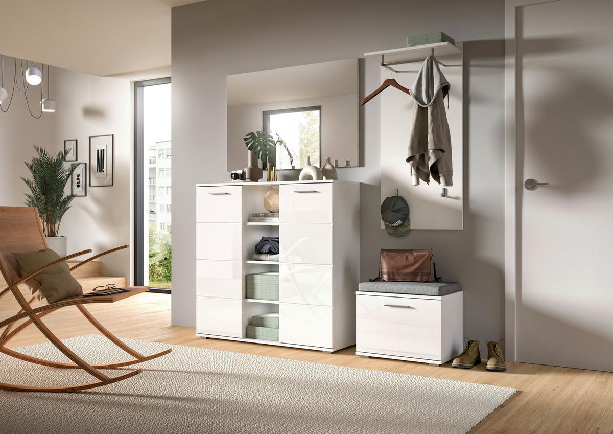 Predsoba Prego, Bela Visok Sijaj, 2-Delna - bela/visoki sijaj, Design, steklo/leseni material (110/191/37cm) - Xora