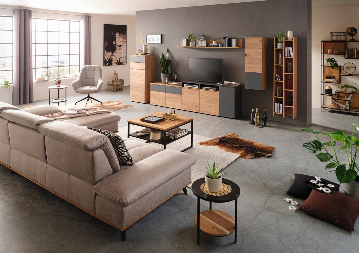 TV-Element in Graphit/Eichefarben - Eichefarben/Graphitfarben, MODERN, Holzwerkstoff/Metall (193/57/41cm) - Premium Living