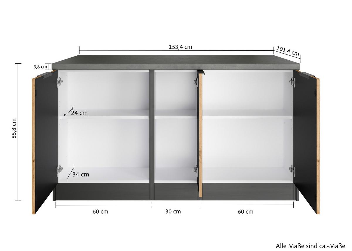 Kücheninsel Liverpool Typ 1 Eiche - Schieferfarben/Eiche Wotan, Basics, Holzwerkstoff/Metall (153/86/101cm) - Held