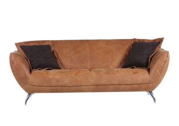 Zweisitzer-Sofa aus Echtleder - Hellbraun/Alufarben, Lifestyle, Leder (205/83/45/100cm) - Premium Living