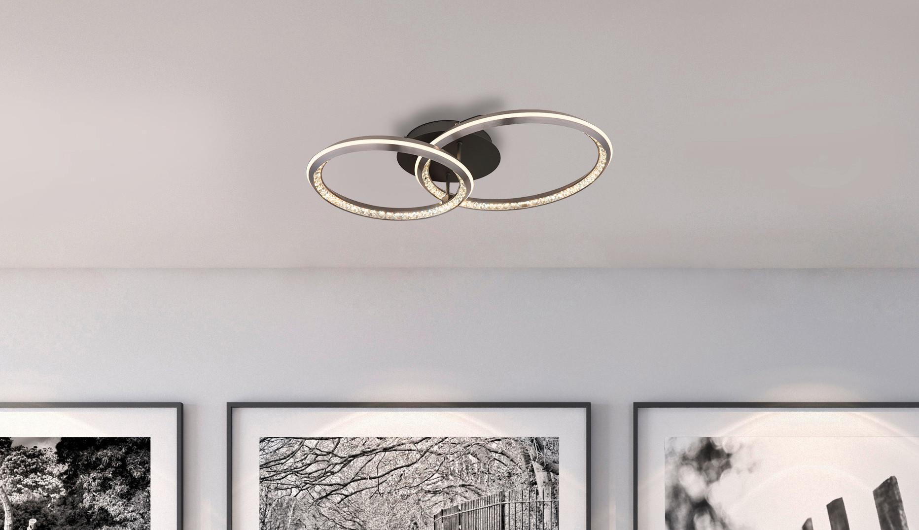 LED-DECKENLEUCHTE 67329-50 ALAINA - Opal/Grau, Design, Kunststoff/Metall (75/50/14cm) - Globo