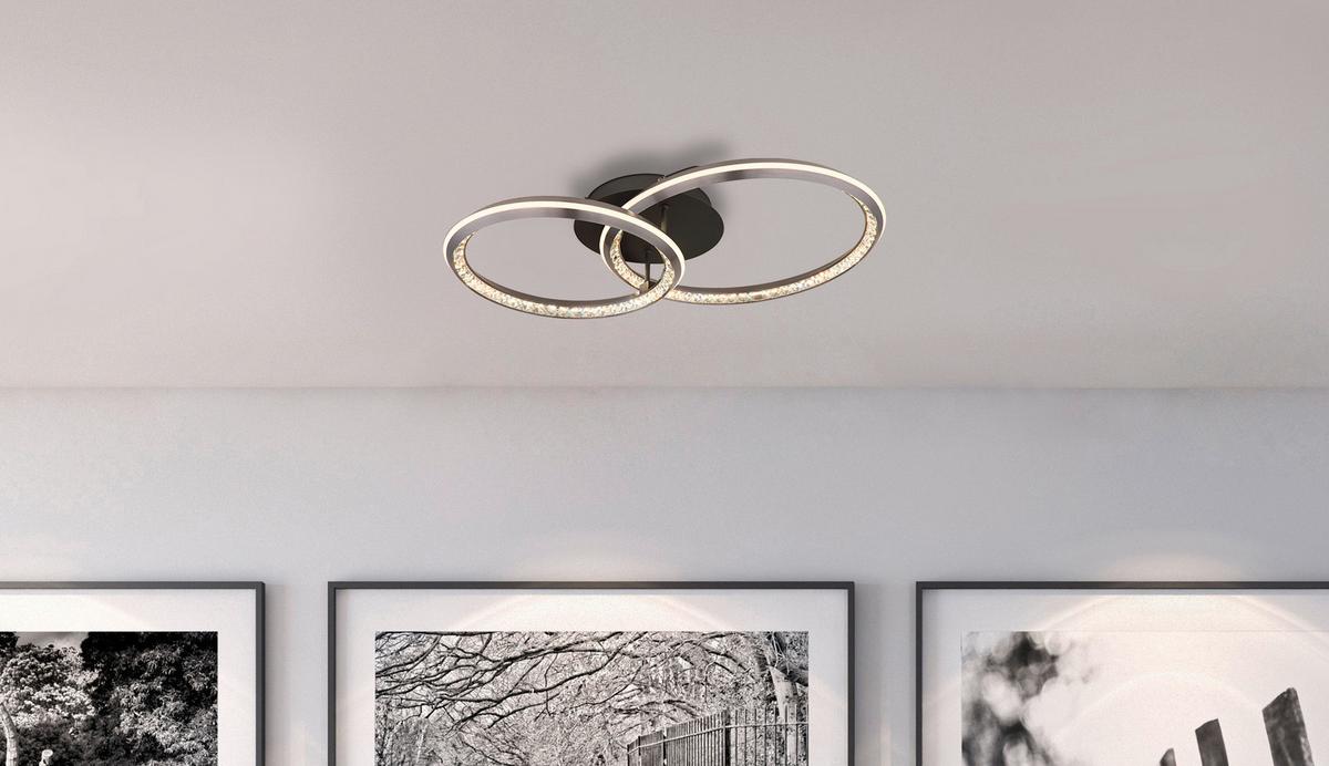 LED-DECKENLEUCHTE 67329-50 ALAINA - Opal/Grau, Design, Kunststoff/Metall (75/50/14cm) - Globo