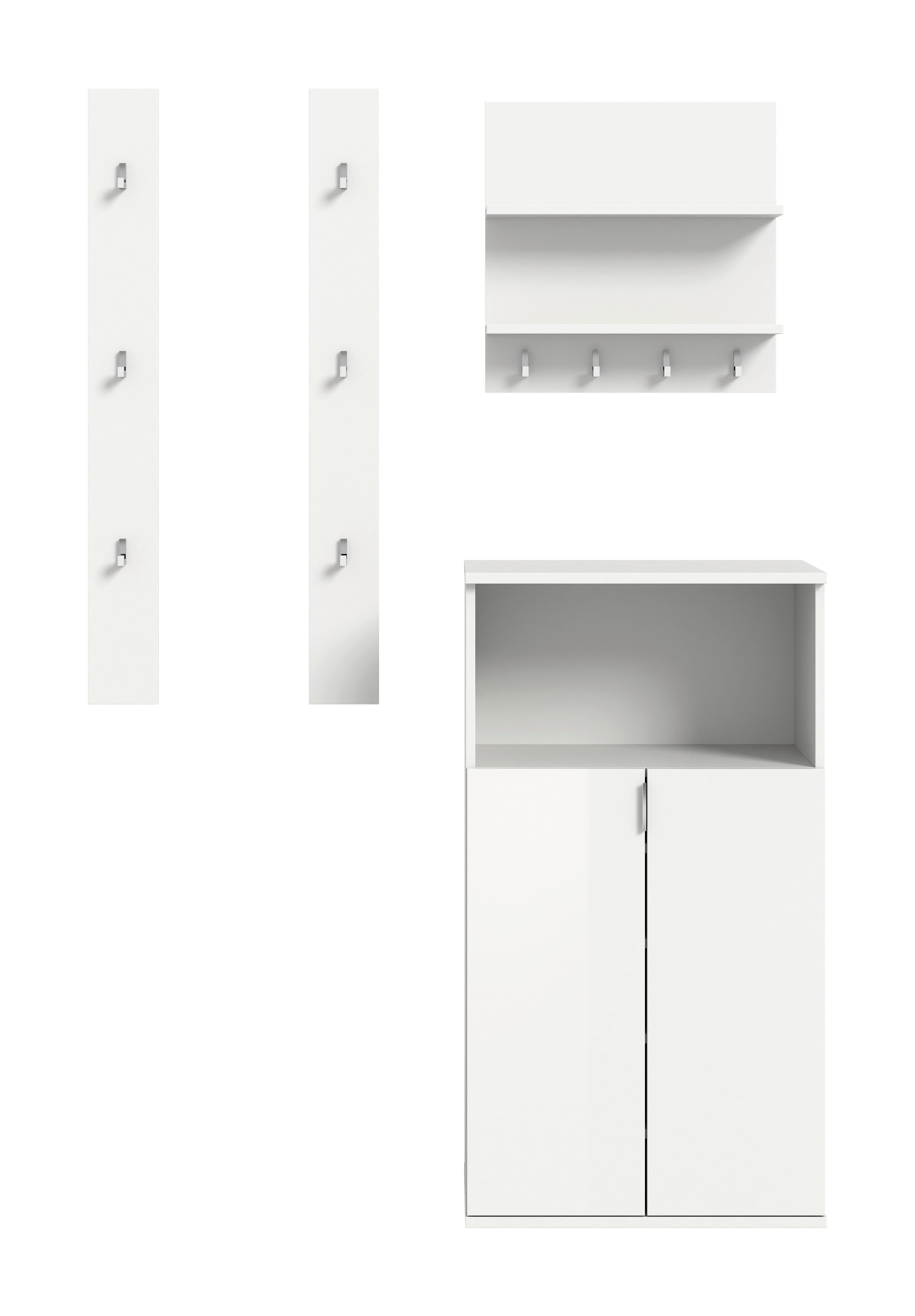 Garderobe Projekt X 4-tlg. Weiß - Weiß Hochglanz/Weiß, Design, Holzwerkstoff (111/193/37cm) - Livetastic