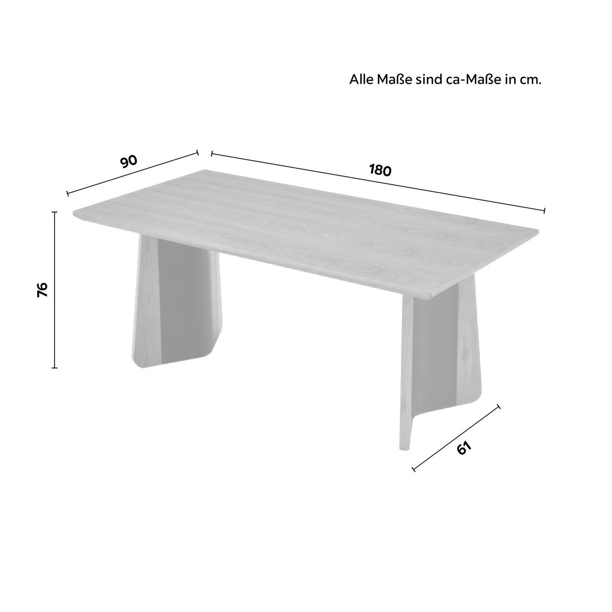 Esstisch Liva Eschefarben MDF ca. 180x90 cm - Eschefarben/Schwarz, MODERN, Holz/Holzwerkstoff (180/76/90cm) - Bessagi Home