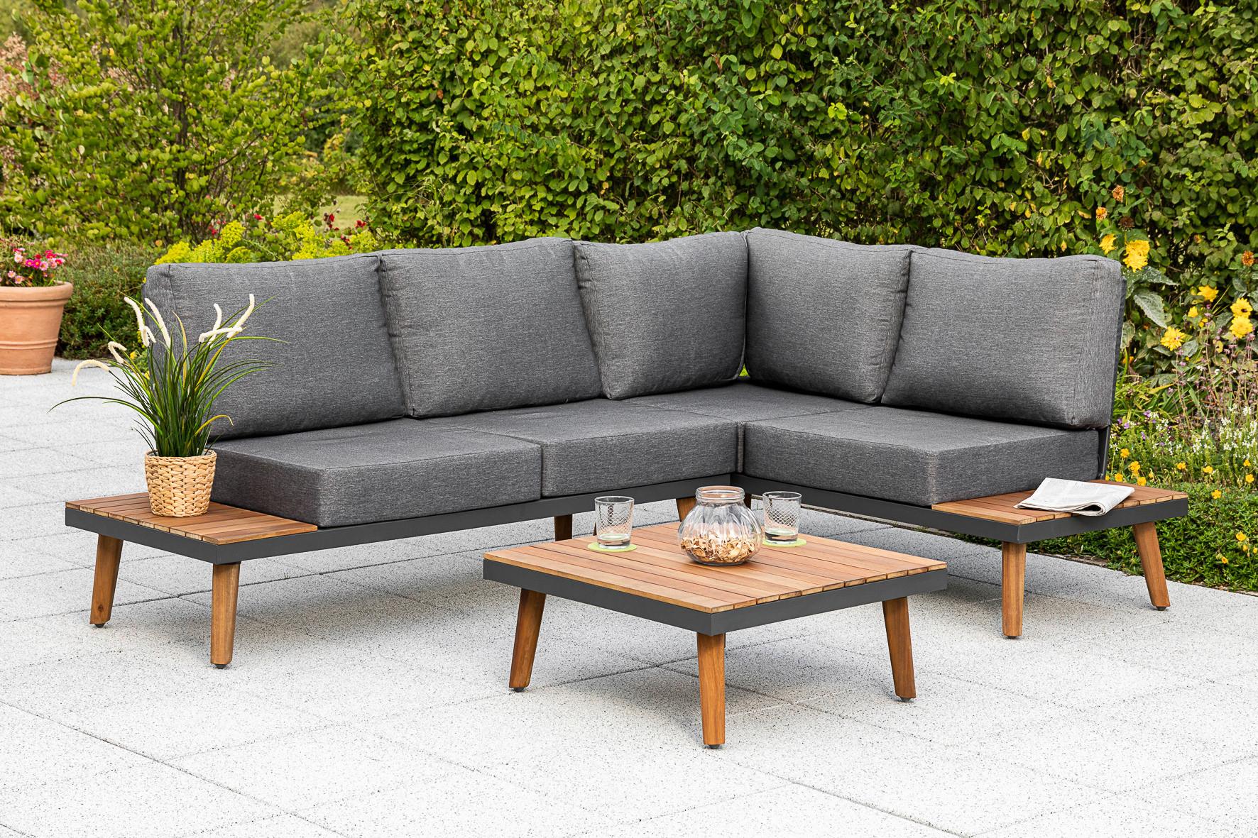 Gartenmöbel Set 2-tlg. Attika Akazie Echtholz mit Kissen - Graphitfarben/Braun, KONVENTIONELL, Holz/Textil (211/28/152,5cm) - Gardenson