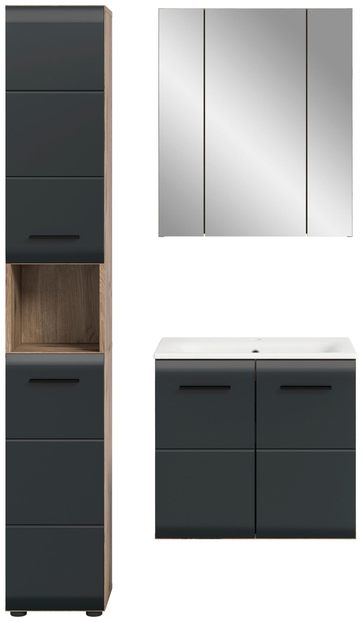 Kopalnica Ice, Črna, Barva Hrasta, 3-Delna - črna/temni hrast, Basics, umetna masa/leseni material (90cm) - MID.YOU