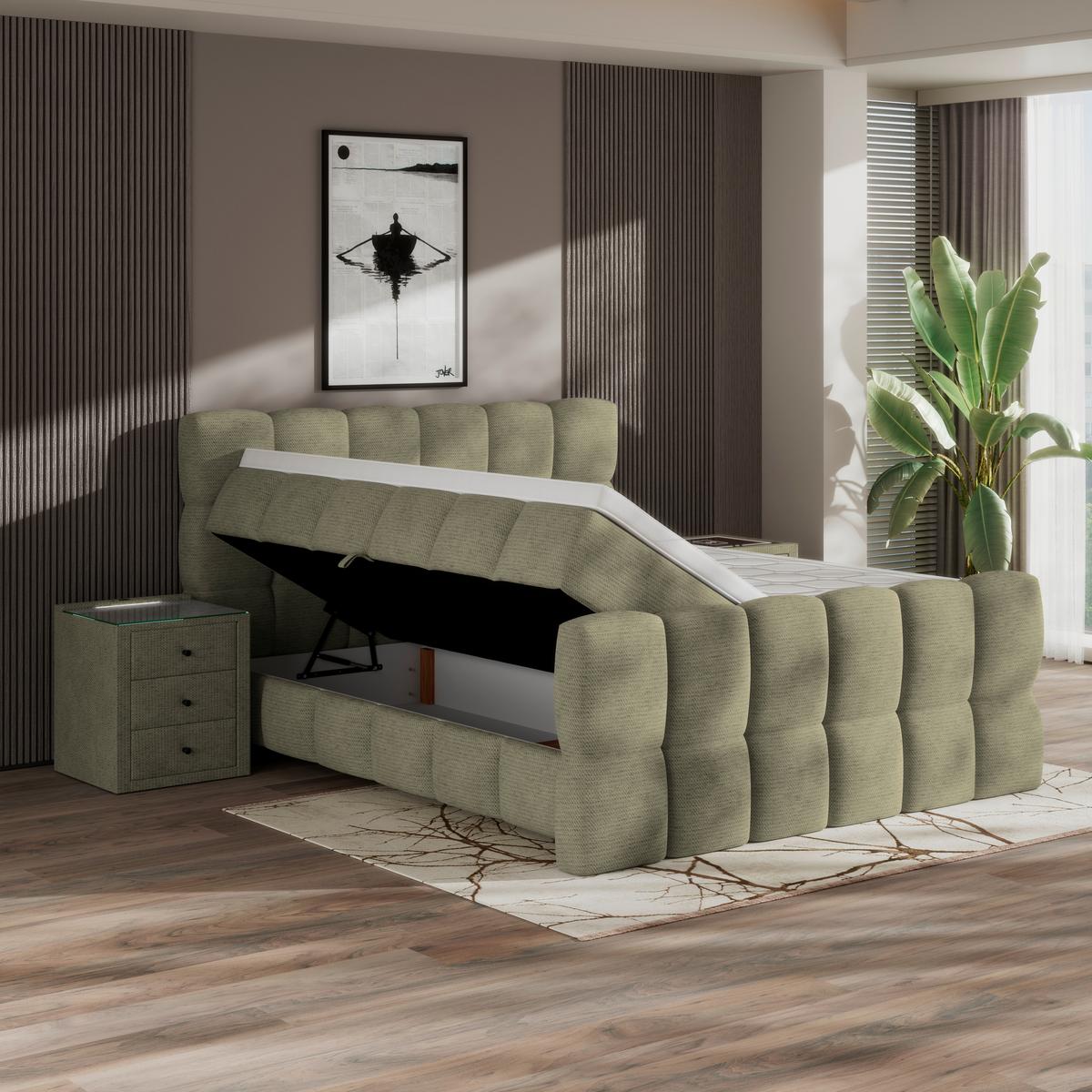 Postelja Boxspring Brisbane, Zelena, 180x200 - črna/zelena, Trend, umetna masa/tekstil (180/200cm) - Premium Living