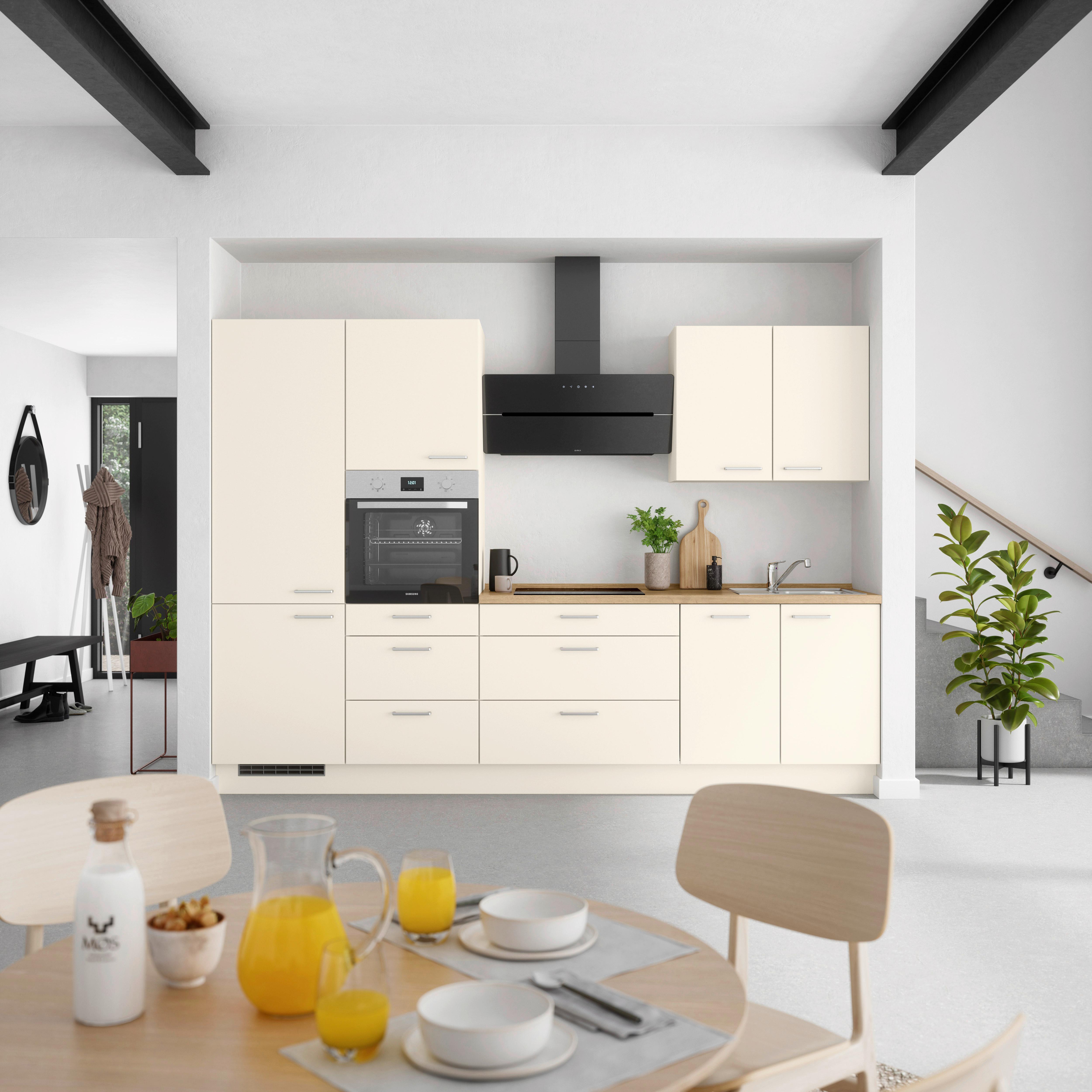 Küchenblock Touch High m. Geräten Magnolie - Edelstahlfarben/Eichefarben, MODERN, Holzwerkstoff/Metall (300cm) - Nobilia