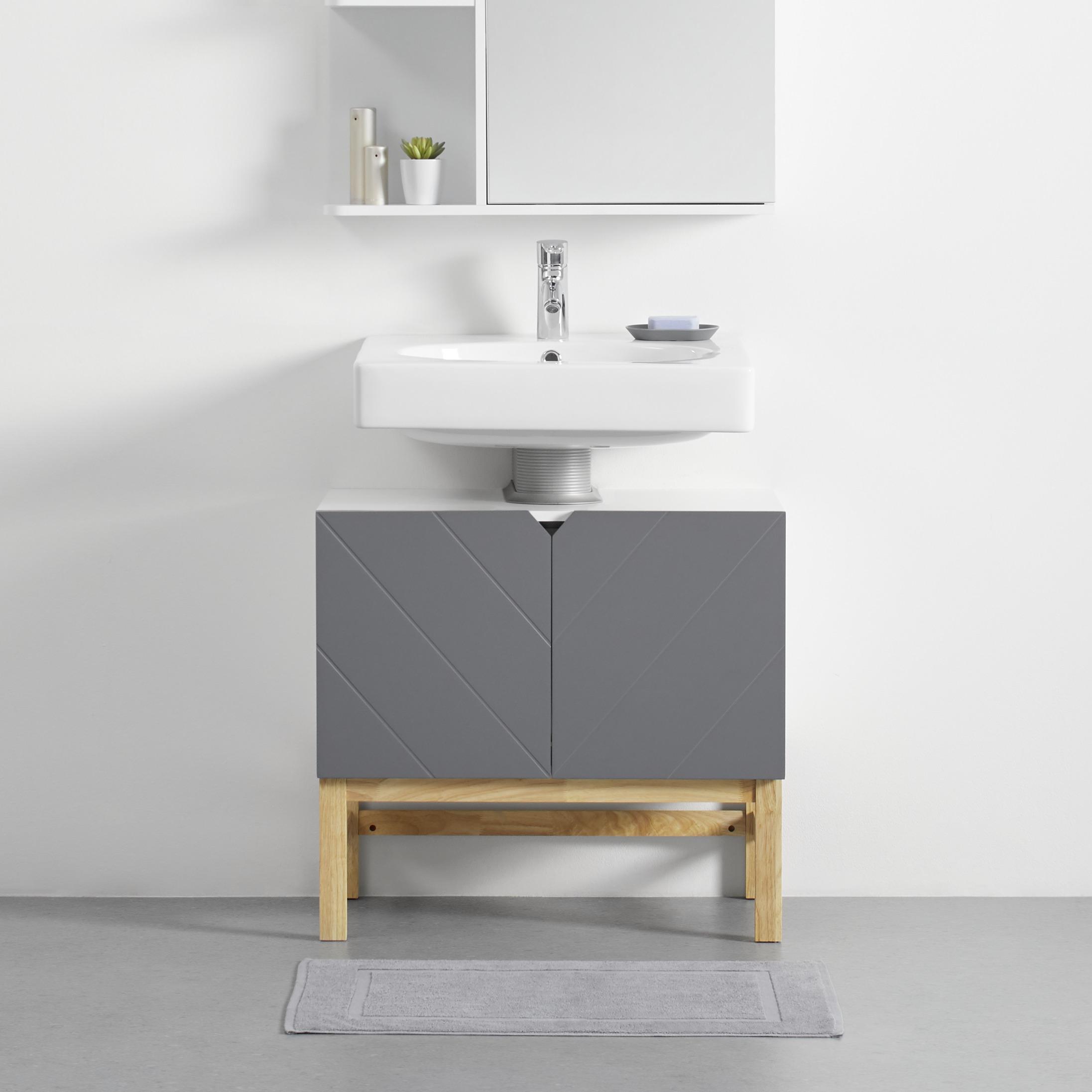 Waschbeckenunterschrank Rocco Grau ca. 70x65x40 cm - Naturfarben/Weiß, MODERN, Holz (70/65/40cm) - Bessagi Home