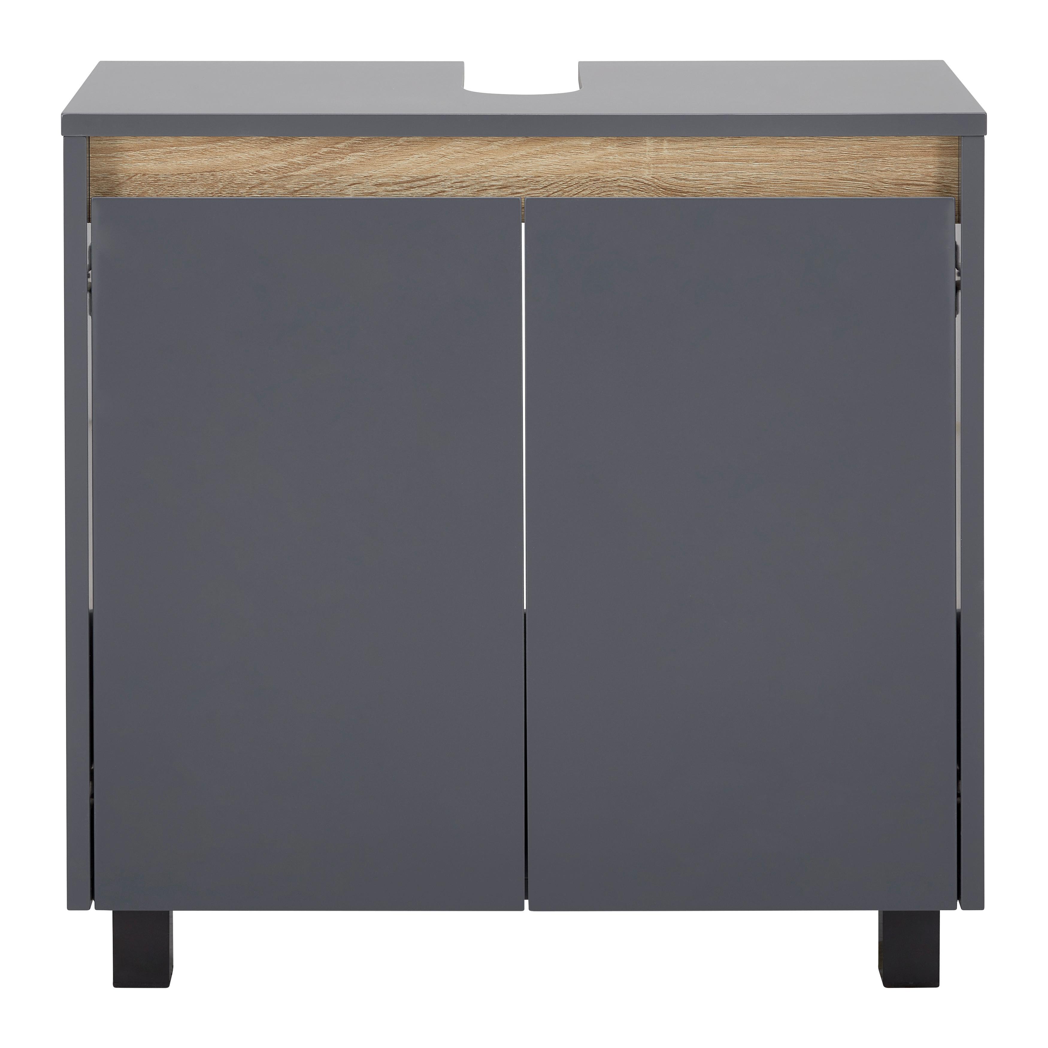 WASCHBECKENUNTERSCHRANK "Massimo", dunkelgrau - Dunkelgrau/Silberfarben, MODERN, Kunststoff (60/59/30cm) - Bessagi Home