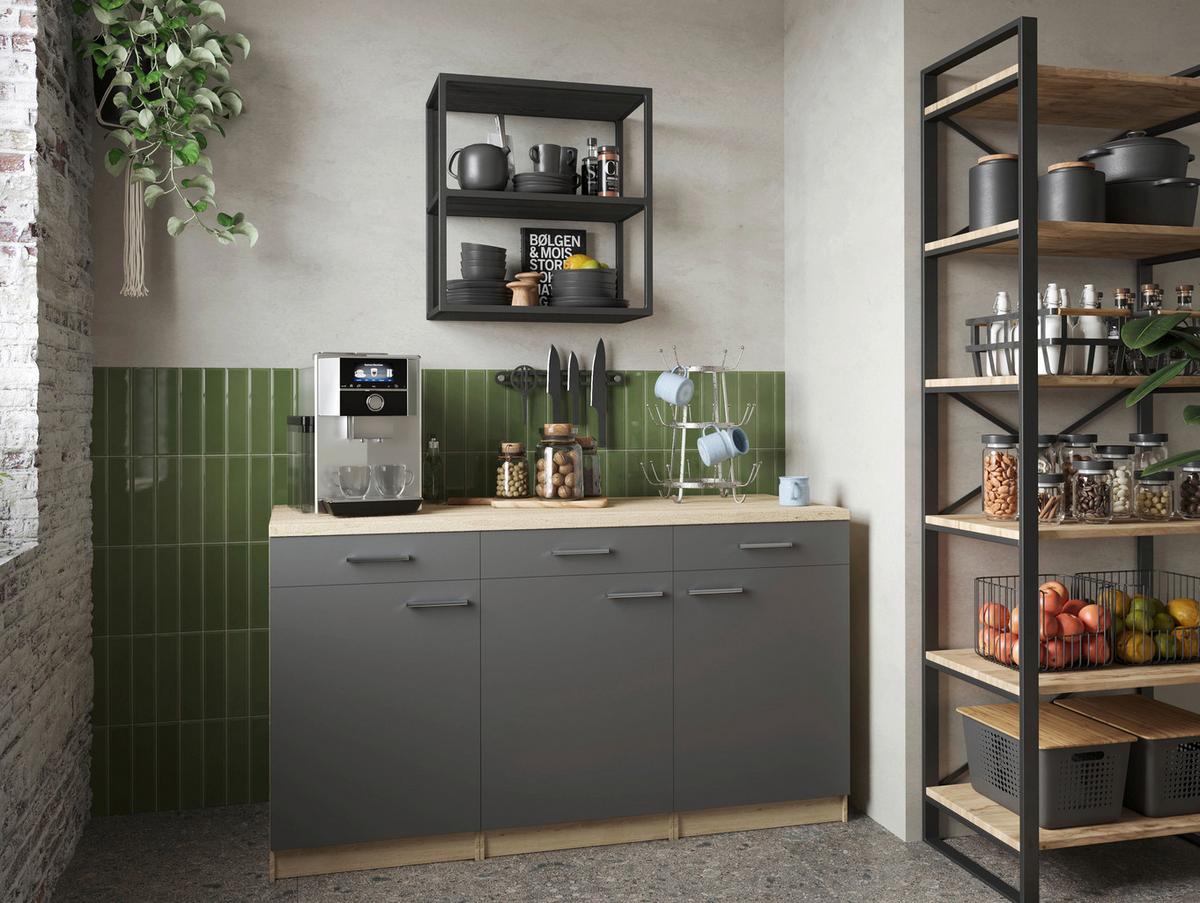 Set Kuhinjskih Spodnjih Omaric Merle, 3 Kos - srebrne barve/siva, Basics, kovina/leseni material (150/85/60cm) - Respekta