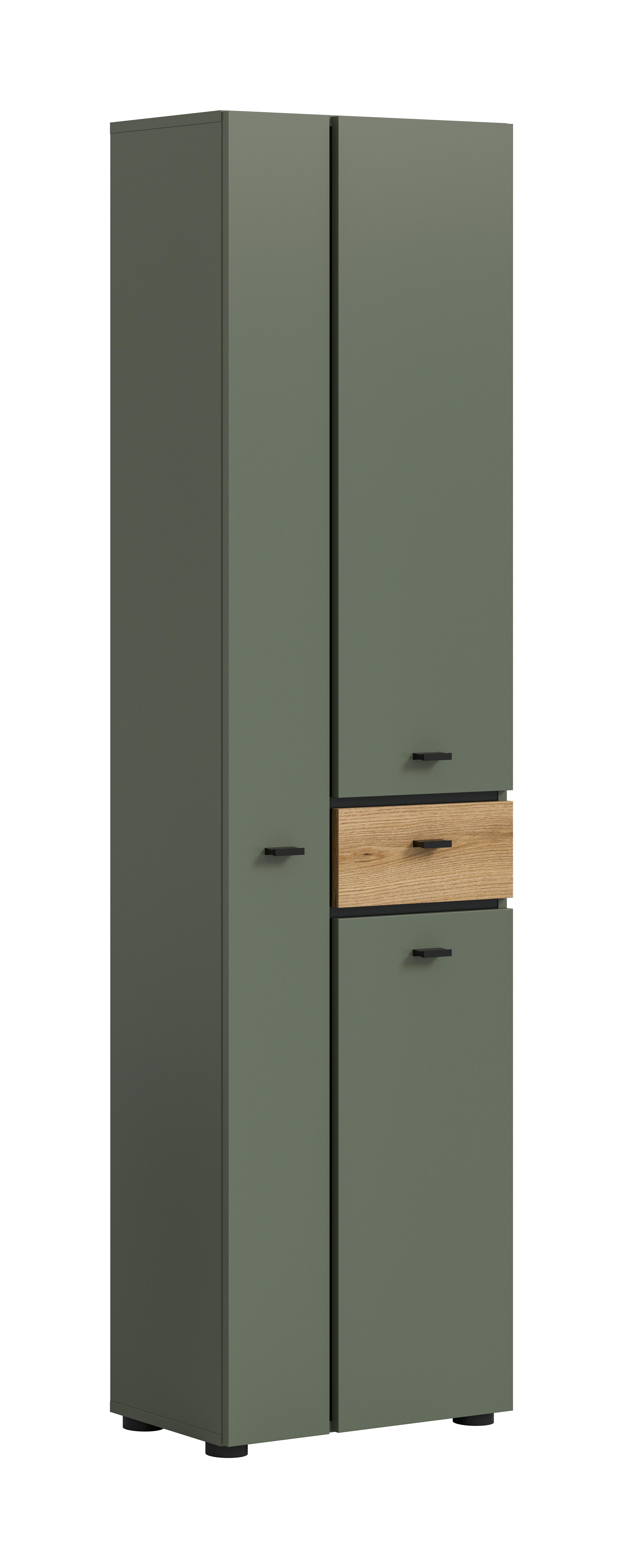 Hochschrank Aqua Grün/Eichefarben - Eichefarben/Schwarz, Trend, Holzwerkstoff/Kunststoff (51/191/30cm) - MID.YOU