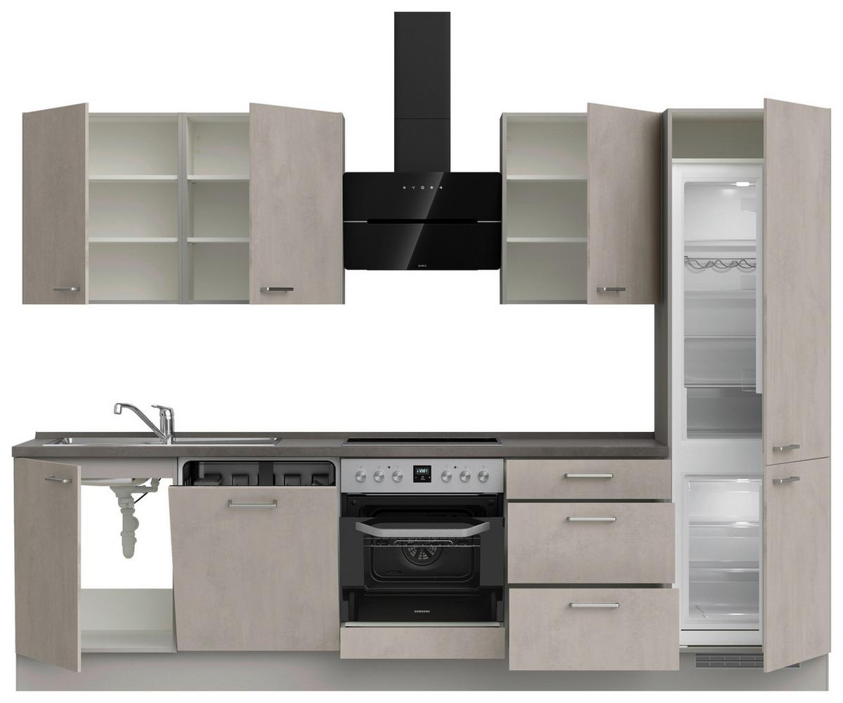 Küchenblock Riva High m. Geräten Grau - Schieferfarben/Edelstahlfarben, MODERN, Holzwerkstoff/Metall (300cm) - Nobilia