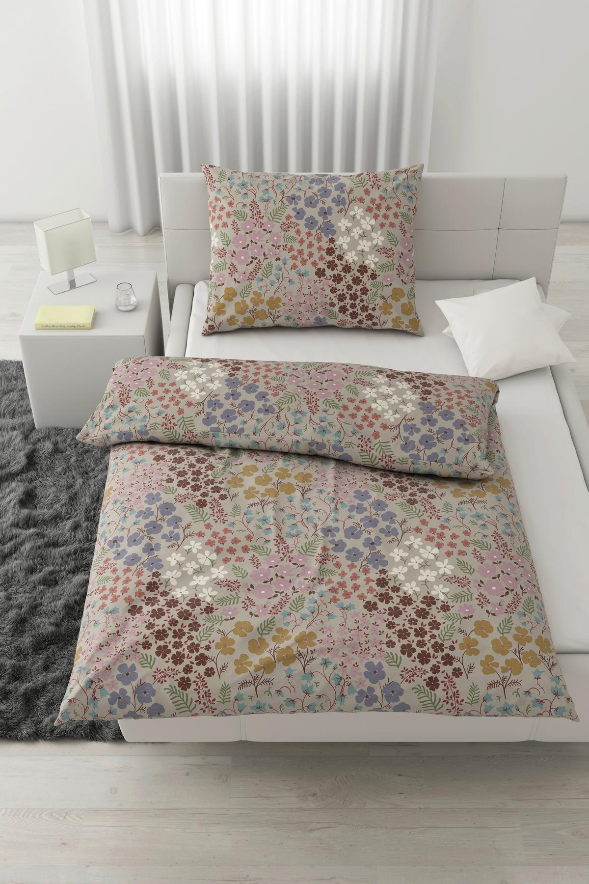 linge de lit FLOWER - Beige/Grün, Natur, Textil (160/210cm) - Modern Living