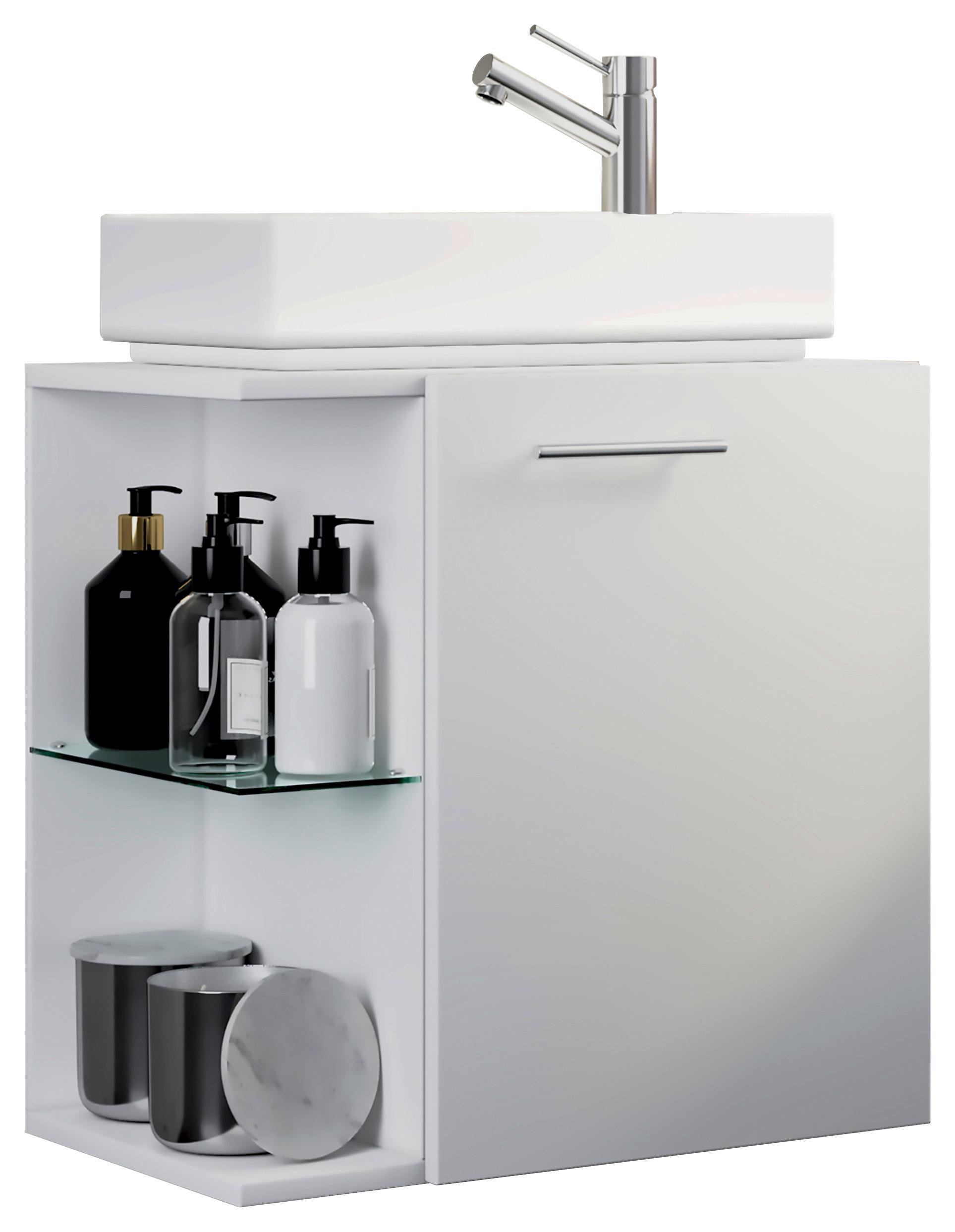 Kombiniran Umivalnik Hausa, Bela - srebrne barve/bela, Moderno, umetna masa/steklo (52cm) - MID.YOU