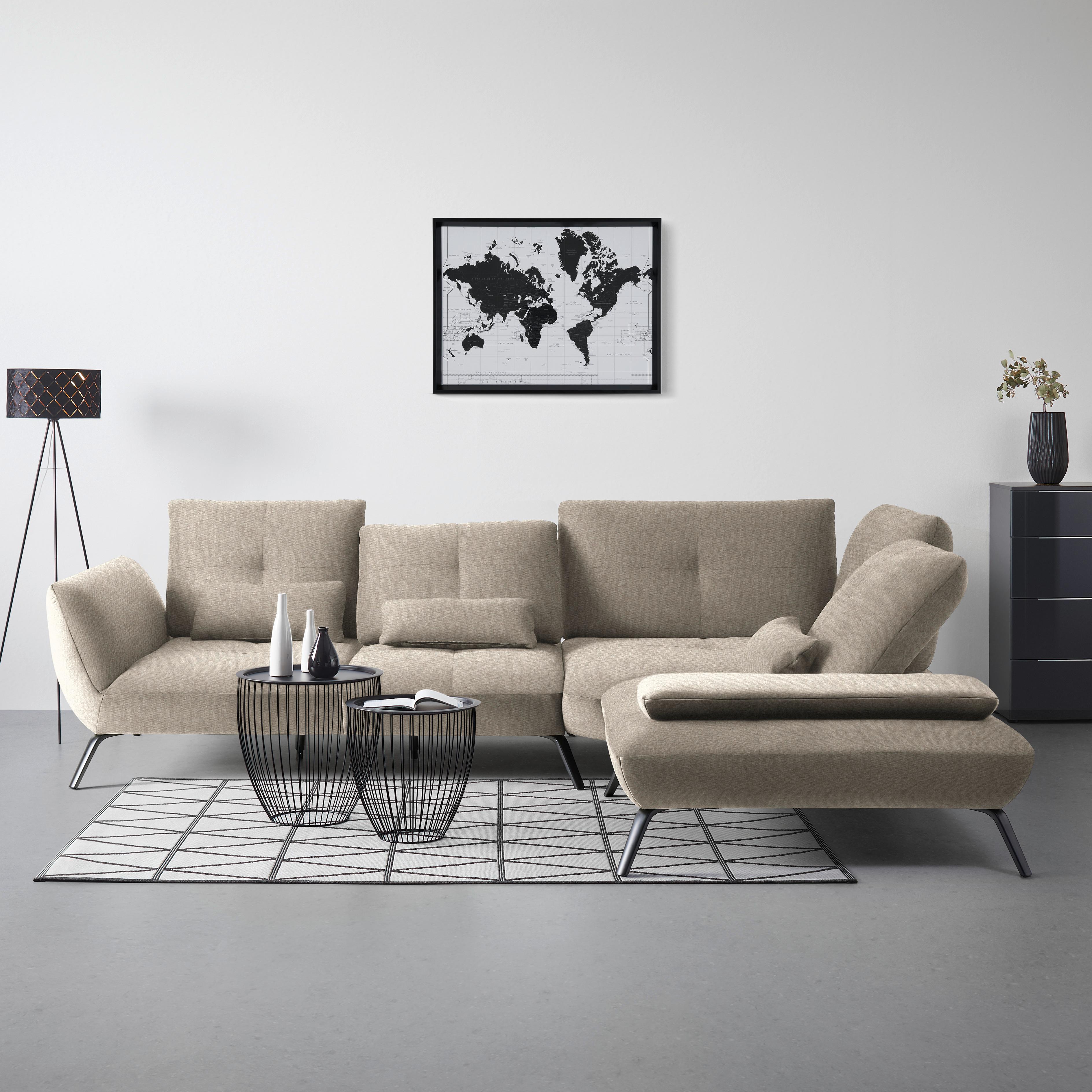 Wohnlandschaft Trendy Ecru - Ecru/Schwarz, MODERN, Holzwerkstoff/Textil (310/93/250cm) - Premium Living