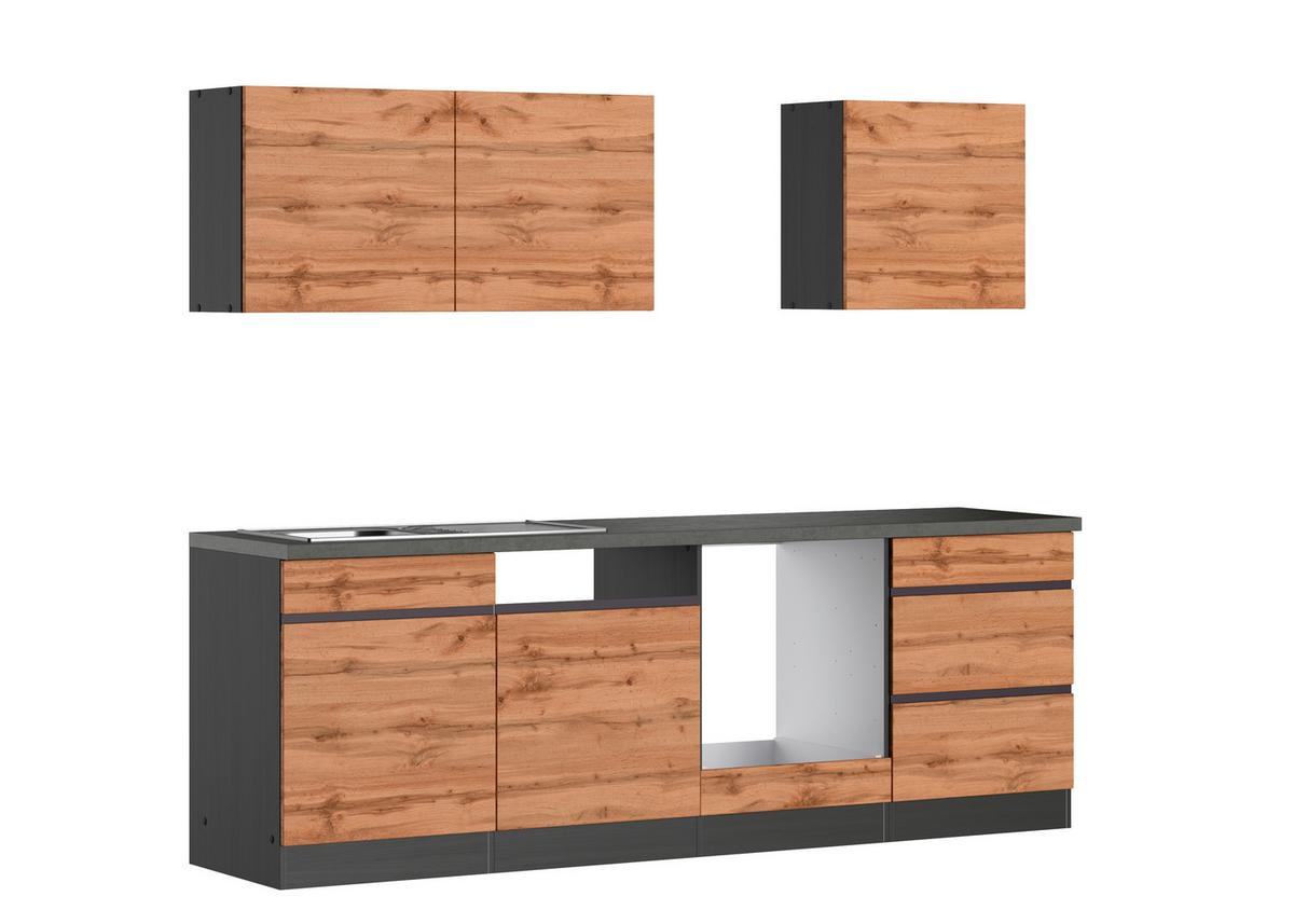 Küchenblock Turin ohne Geräte ca. 240 cm Eiche/Grau - Eiche Wotan/Graphitfarben, Design, Holzwerkstoff (240cm) - Held