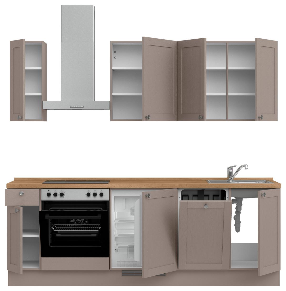 Küchenleerblock Frame Low o. Geräte Beigebraun - Edelstahlfarben/Eichefarben, MODERN, Holzwerkstoff/Metall (240cm) - Nobilia