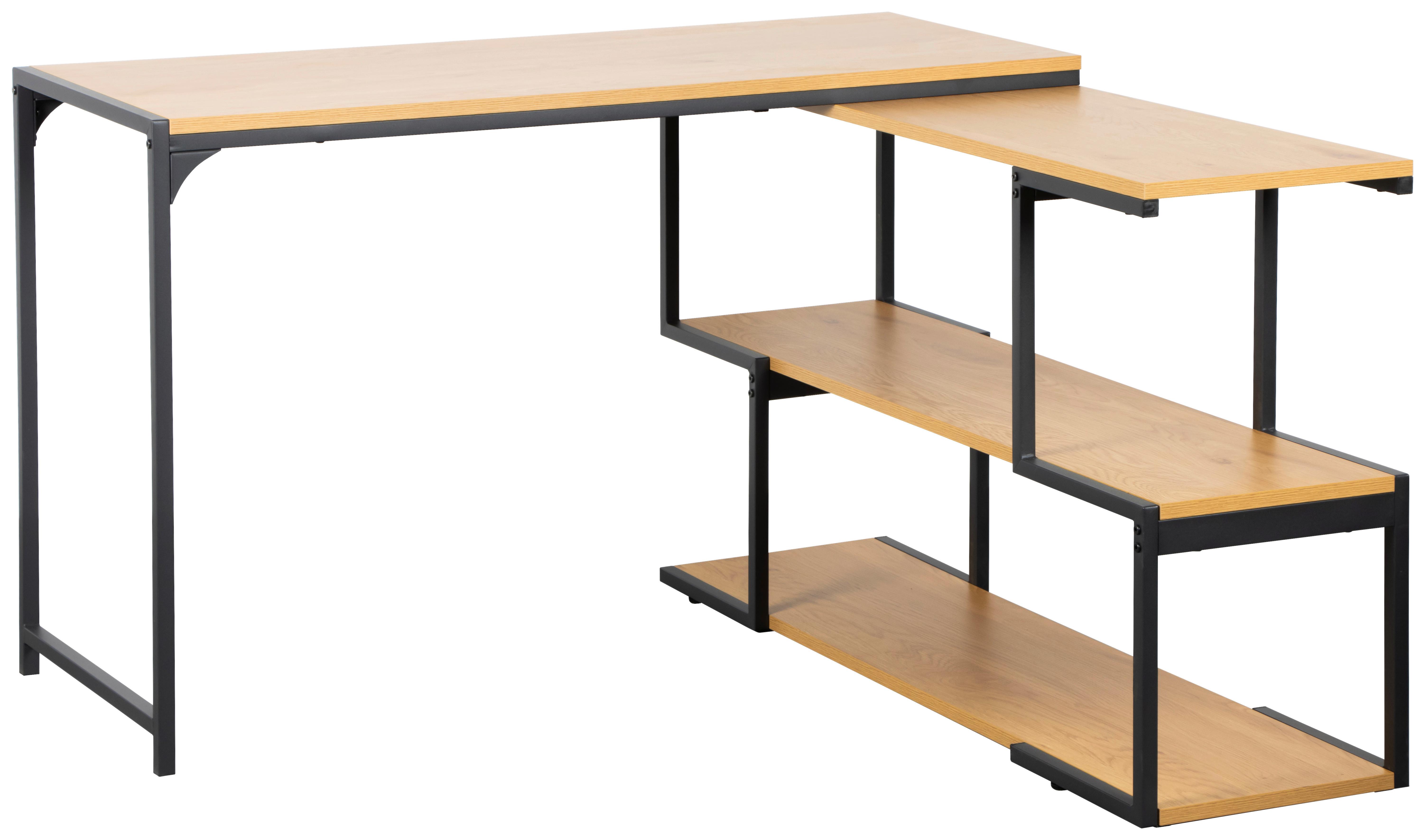 Masă de scris HENDRIK - culoare lemn stejar/negru, Modern, metal/material pe bază de lemn (120/76/120cm) - Modern Living