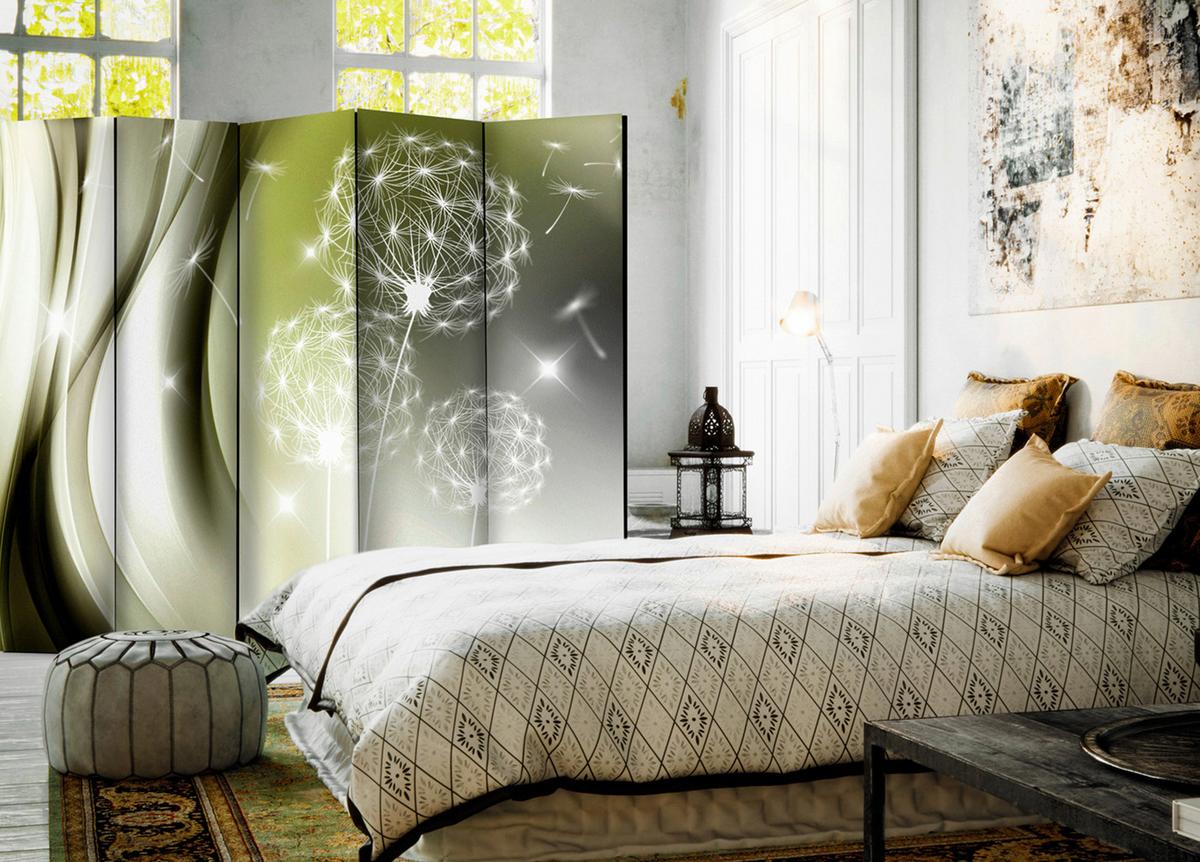 Paravent Green Gentleness II Grau/Limette - Limette/Grau, Basics, Holz/Textil (225/172/3cm) - artgeist