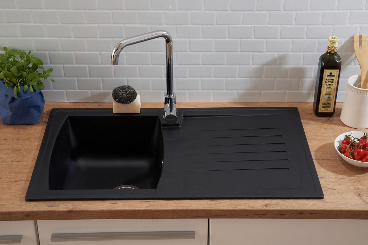 Spüle Boston Schwarz Kunststein B: ca. 86 cm - Schwarz, Trend, Glas/Kunststoff (86/20/50cm) - Respekta