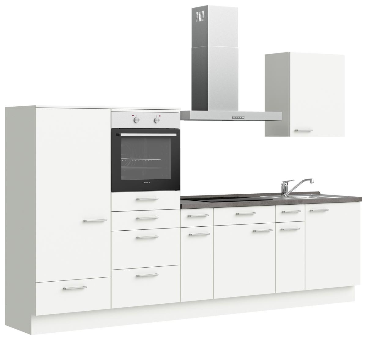 Küchenblock Touch Low m. Geräten Weiß - Schieferfarben/Edelstahlfarben, MODERN, Holzwerkstoff/Metall (300cm) - Nobilia