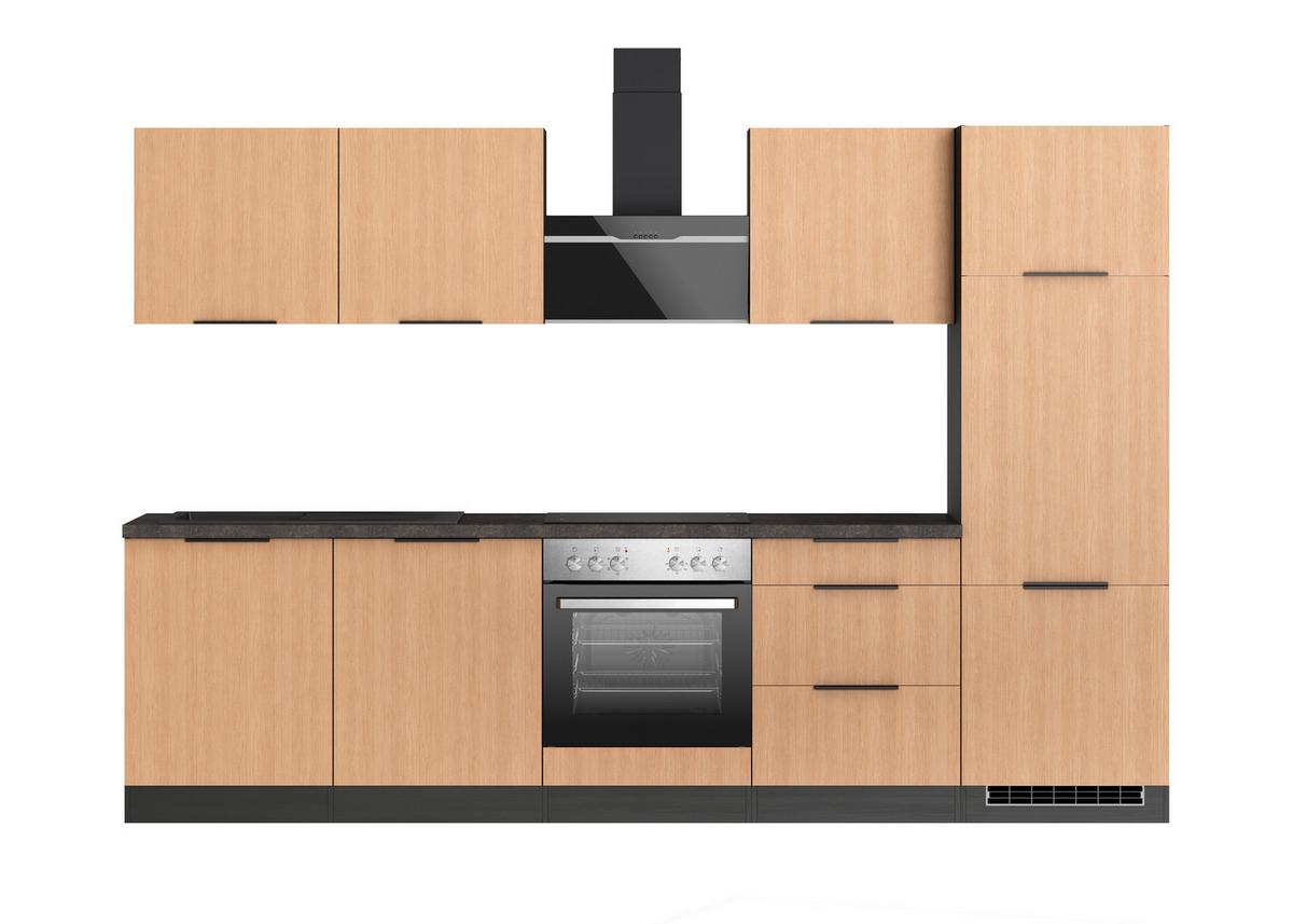 Küchenblock Glasgow m. Geräten Eiche/Graphit - Eichefarben/Graphitfarben, LIFESTYLE, Holzwerkstoff/Metall (300cm) - Held