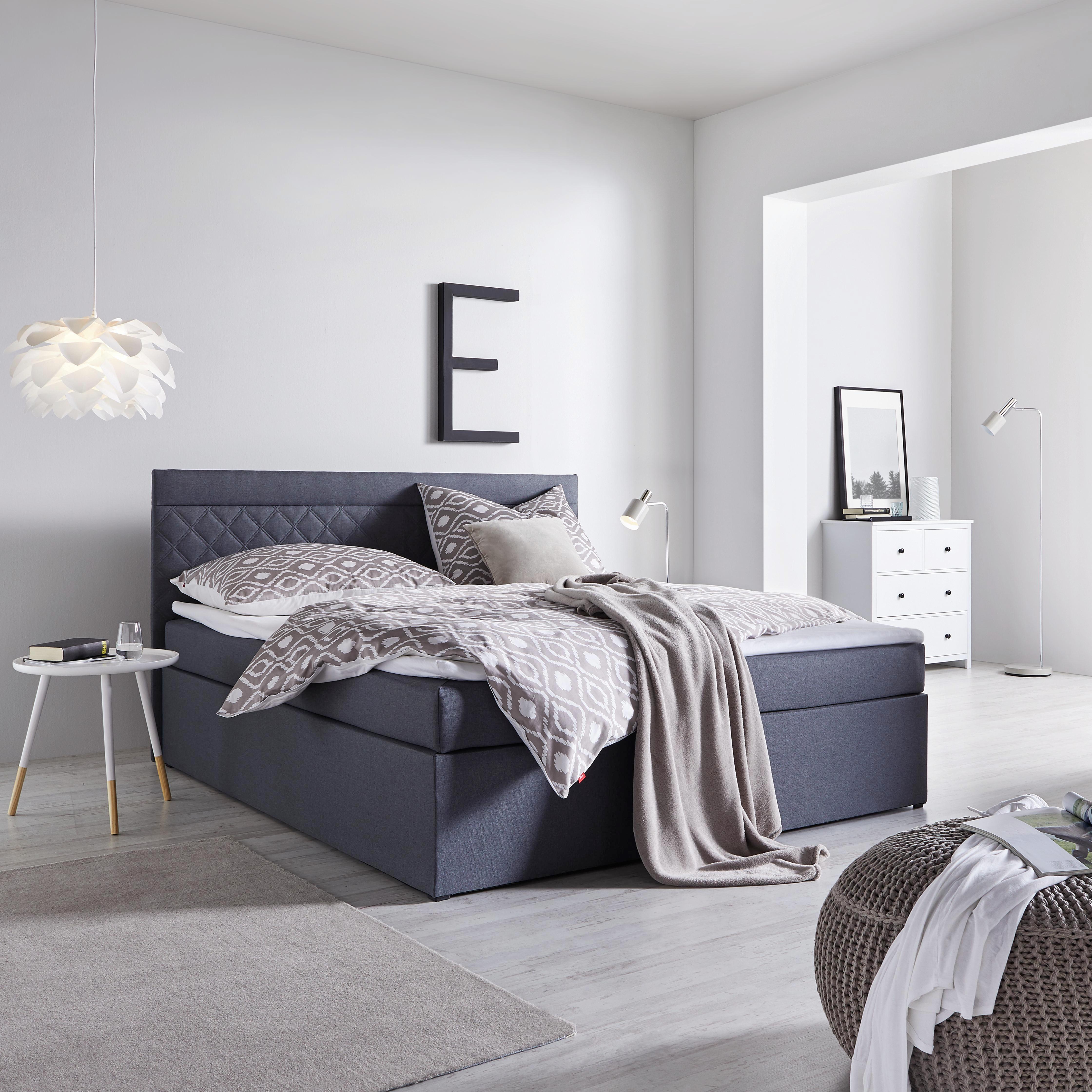 Boxspringbett in Anthrazit ca. 180x200cm inkl. Topper 'Rosa' - Anthrazit, MODERN, Holz/Textil (208/180/103cm) - Bessagi Home