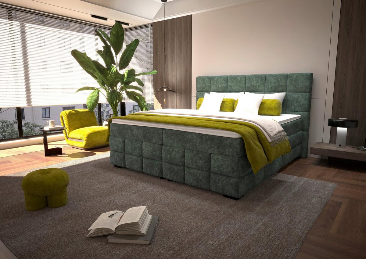 Box Krevet Vega - zelena/crna, Trend, tekstil/drvo (180/200cm) - Modern Living