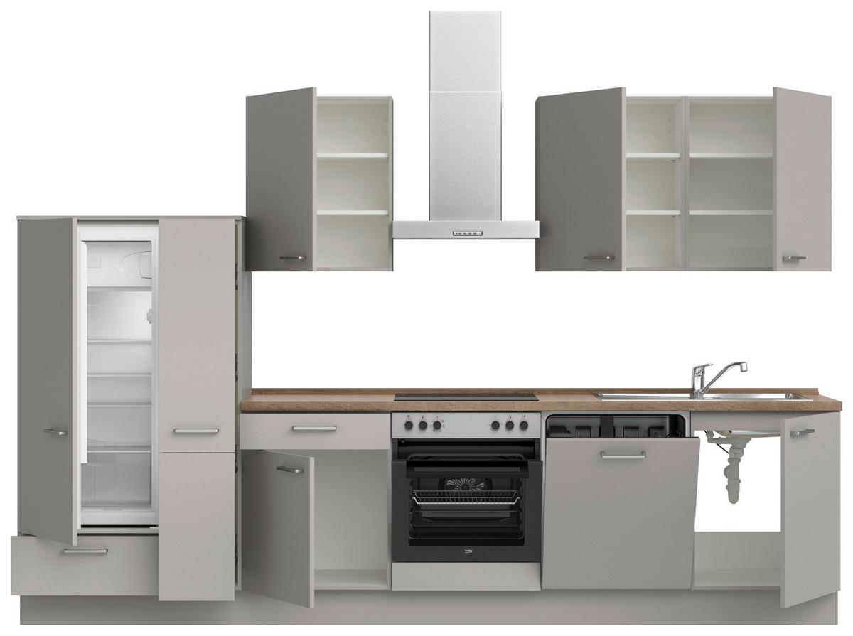 Küchenblock Touch Low m. Geräten Grau - Eiche dunkel/Edelstahlfarben, MODERN, Holzwerkstoff/Metall (330cm) - Nobilia