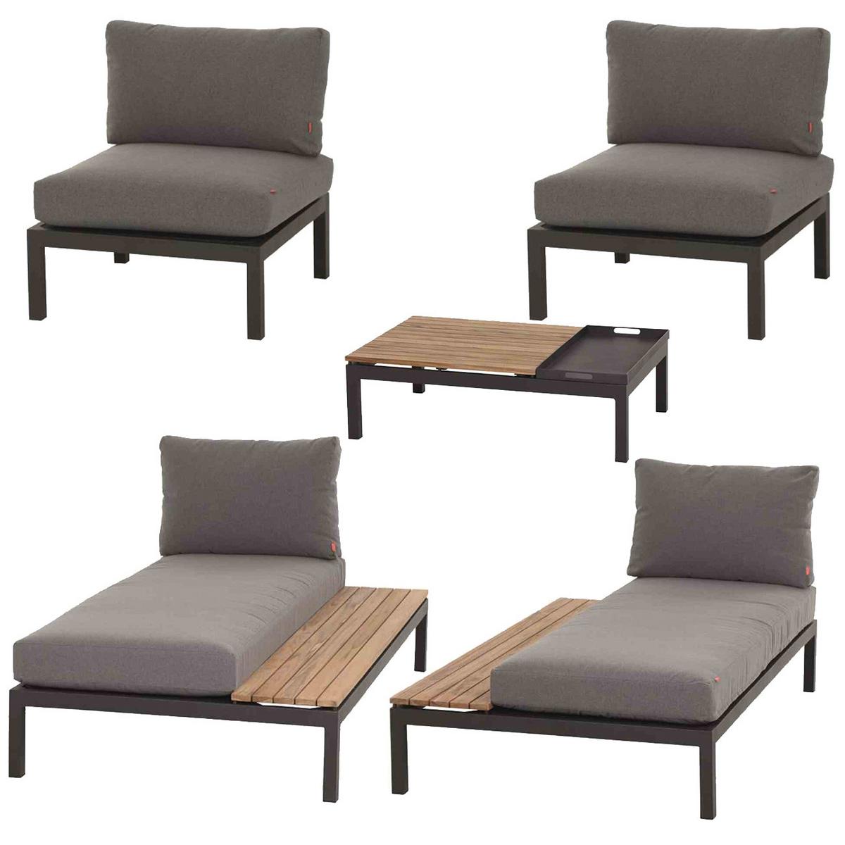 Modul-Loungegarnitur 5-tlg. Grau Teakholz - Anthrazit/Grau, KONVENTIONELL, Holz/Textil - Siena Garden