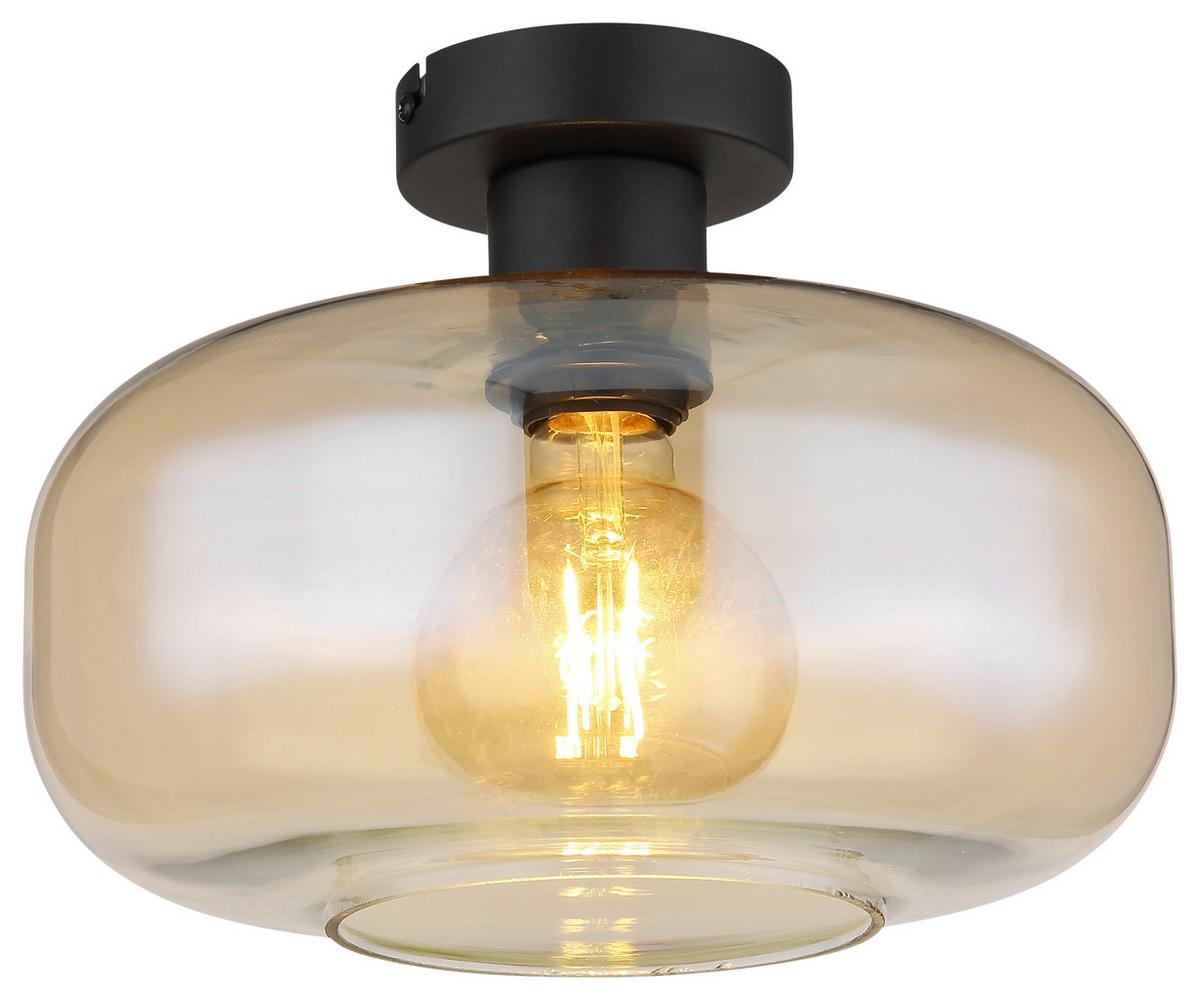 Deckenleuchte Zirlop in Schwarz/Bernsteinf. max. 40 W - Bernsteinfarben/Schwarz, MODERN, Glas/Metall (28/20,5cm) - Mömax