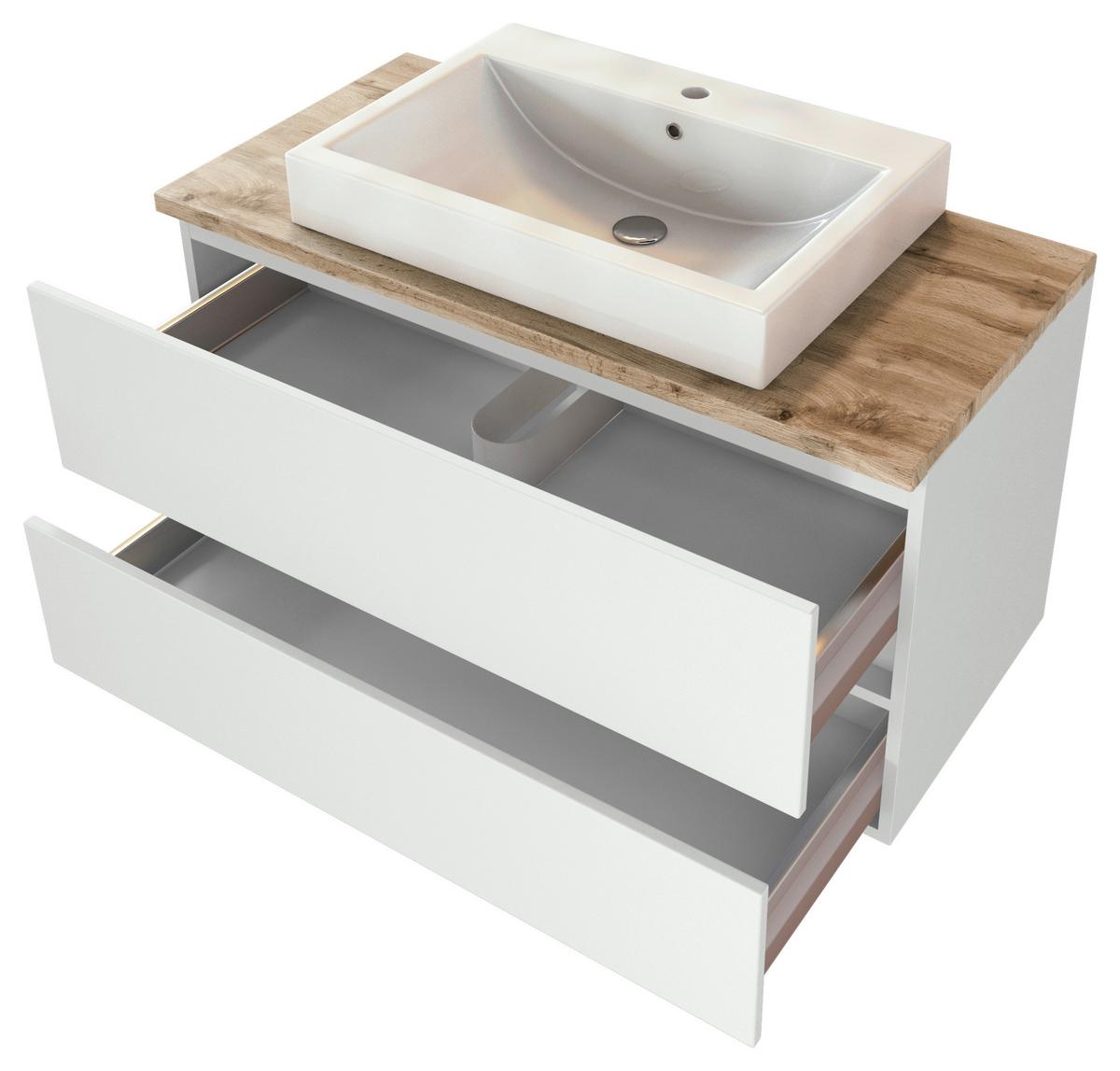 Waschtischkombi in Weiss 'Pienza' - Eichefarben/Weiß, Basics, Keramik/Holzwerkstoff (100cm) - Held