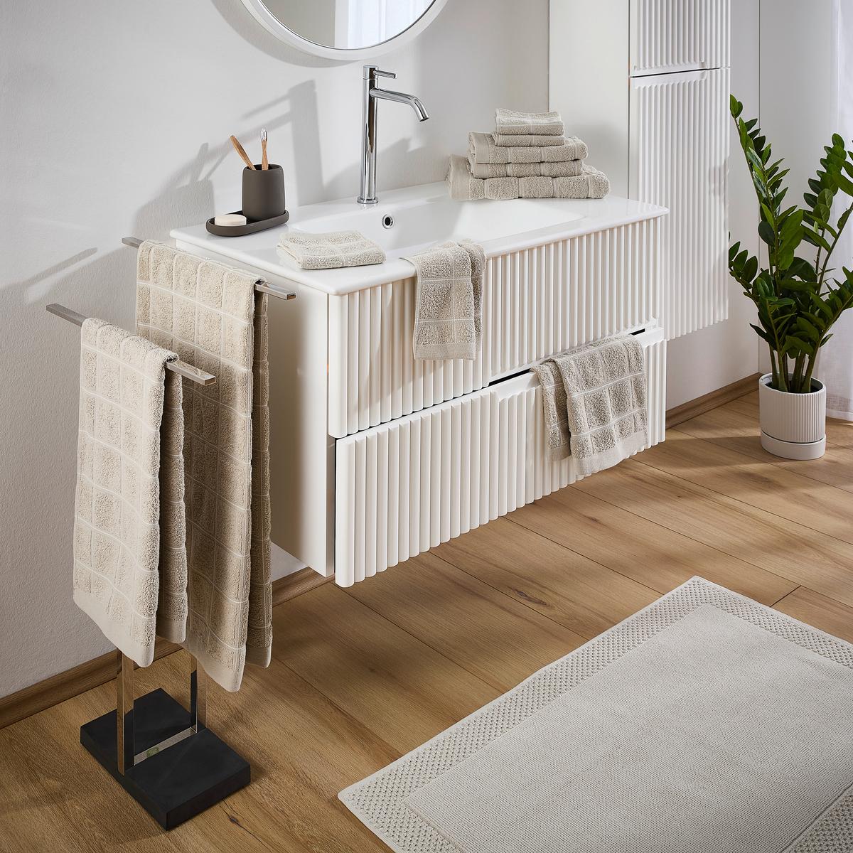 ZESTAW RĘCZNIKÓW FROTTE CHECK - greige, tkanina - Esposa