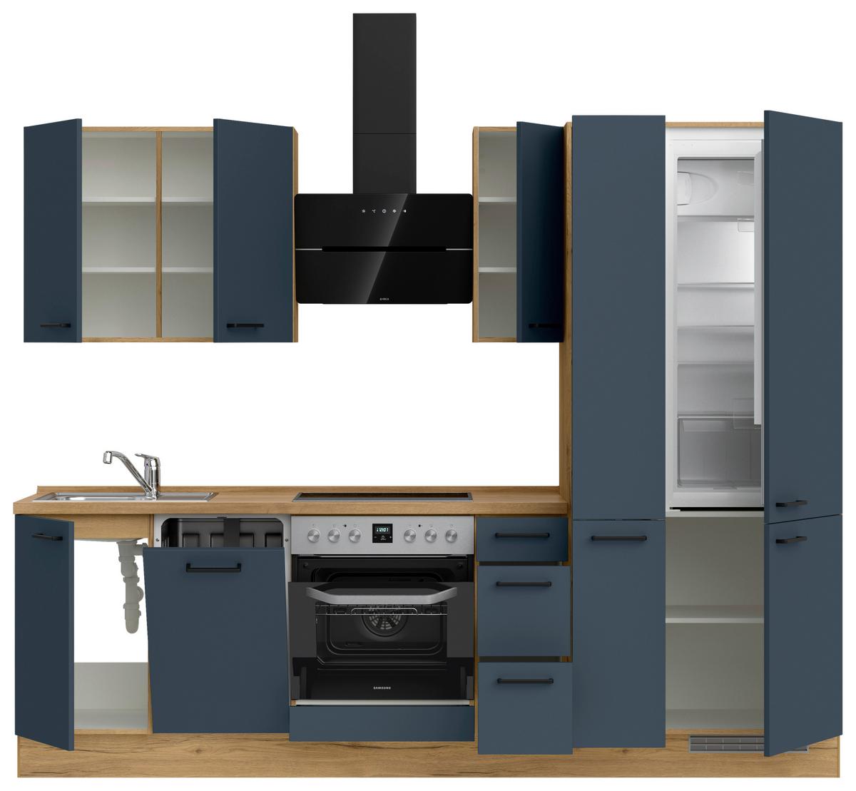 Küchenblock Easytouch High m. Geräten Dunkelblau - Eichefarben/Schwarz, MODERN, Holzwerkstoff/Metall (270cm) - Nobilia