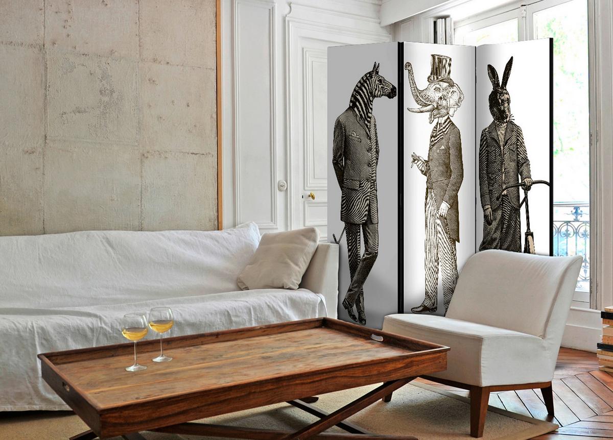 Paravan Elegant Zoo, 3-Delni, Akustičen - siva/bela, Basics, umetna masa/tekstil (135/172/3cm) - artgeist