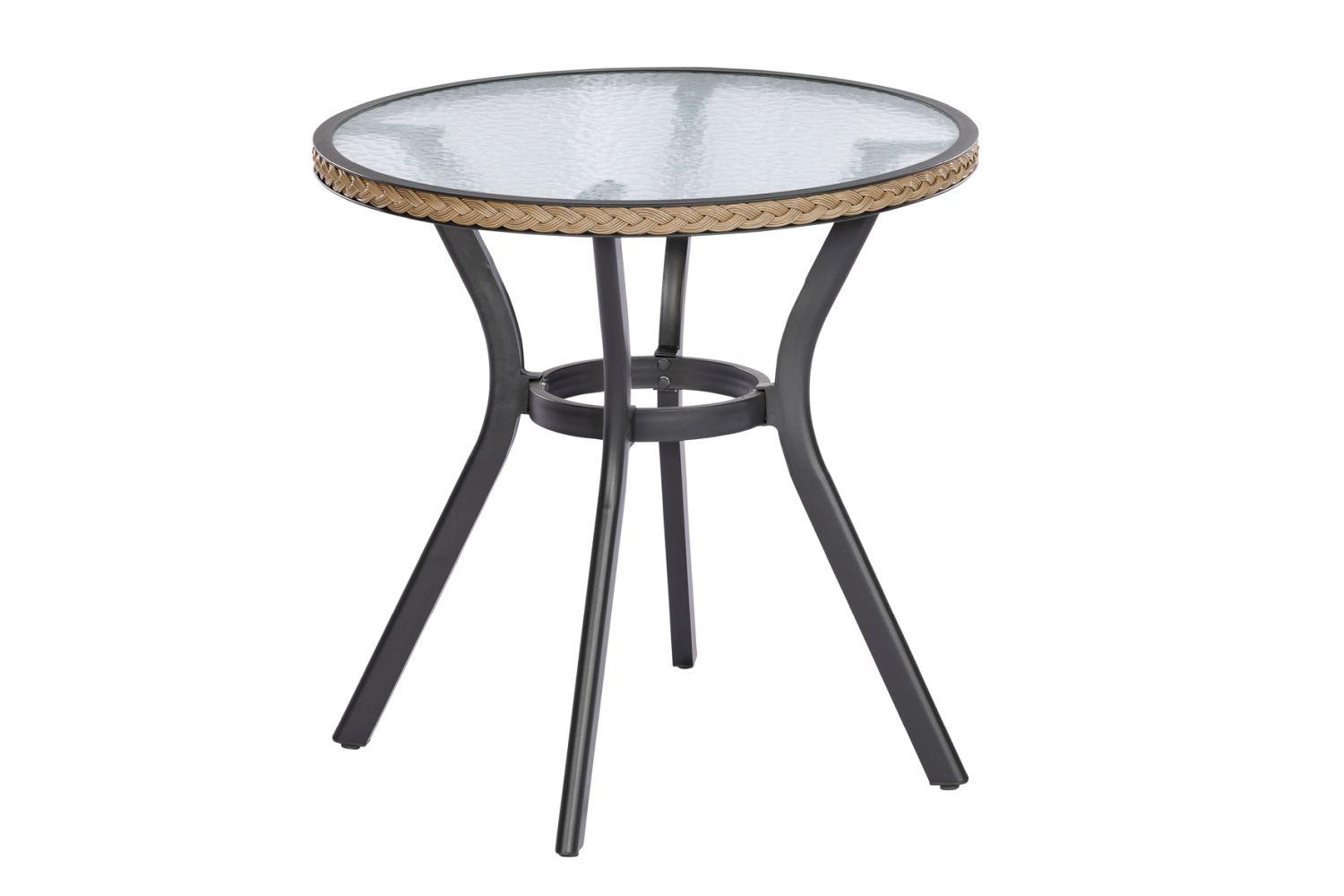 Gartentisch Ravenna Glas/Metall ⌀ 70 cm - Graphitfarben/Naturfarben, ROMANTIK / LANDHAUS, Glas/Metall (70cm) - Gardenson