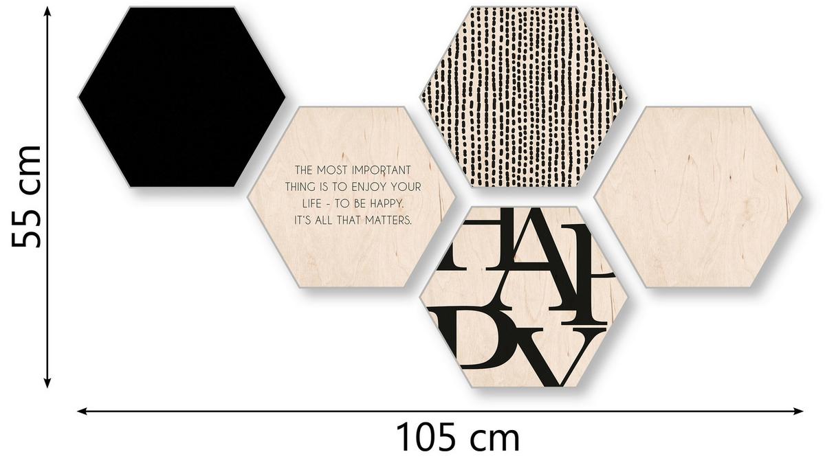 Bild Hexagon, 5er Set - Weiss/Schwarz, Holz (30/25cm) - Modern Living