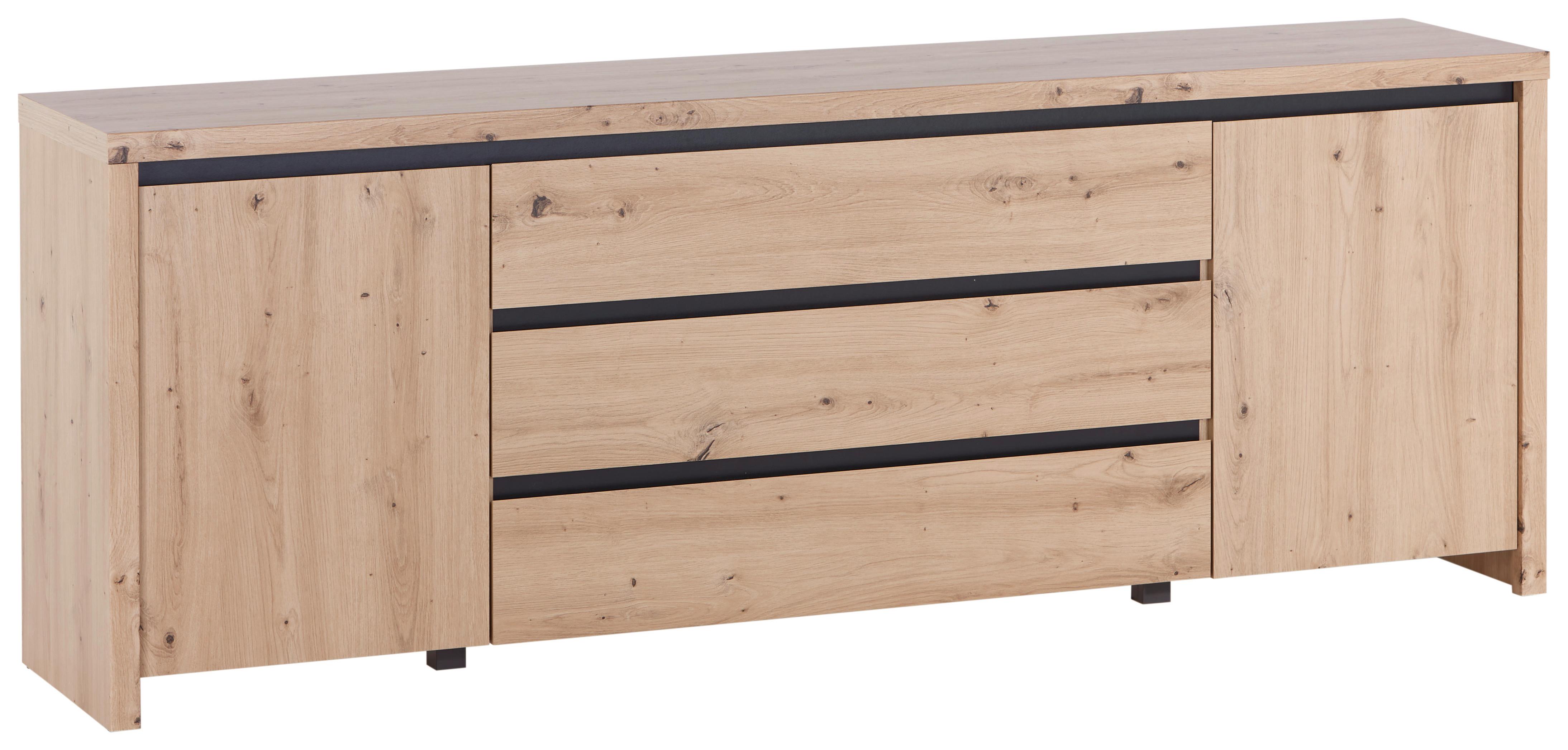 Sideboard Larios B in Schwarz/Eiche Artisan - Schwarz/Eiche Artisan, MODERN, Holzwerkstoff (190/71/40cm) - Mömax