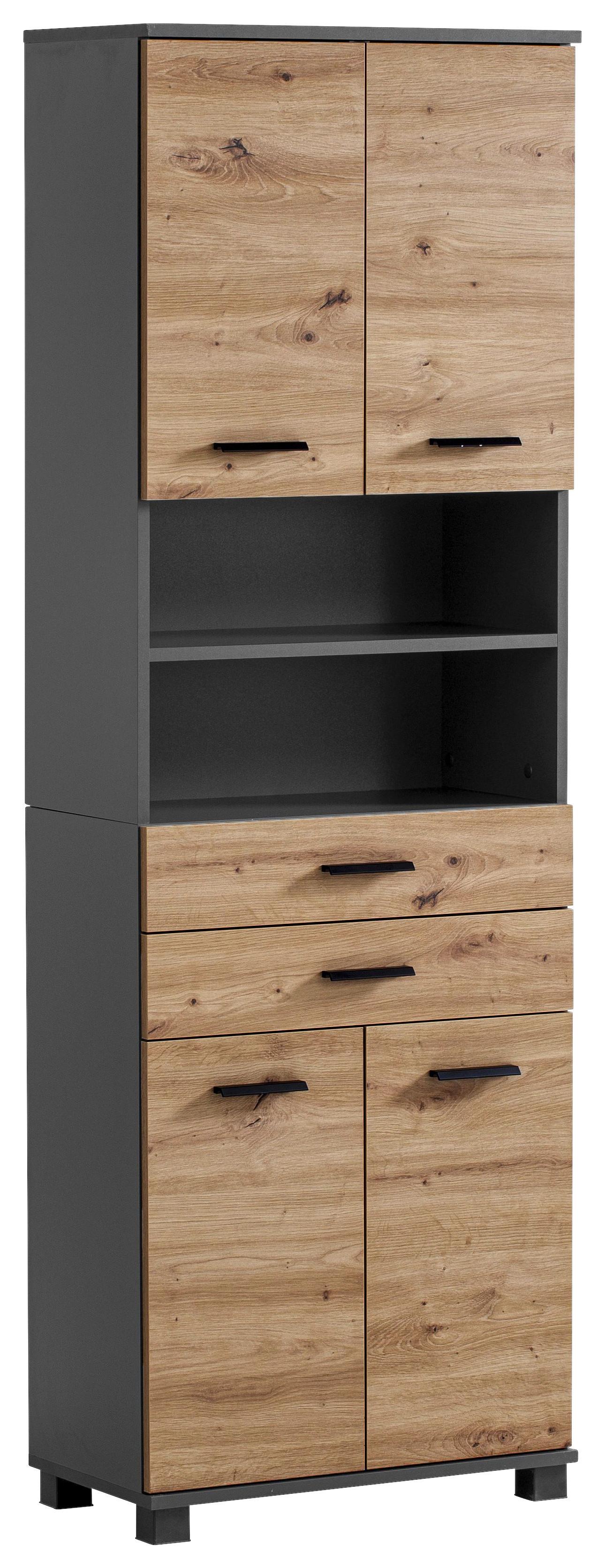 Visoka Omara Palermo, Antracit, Barva Hrasta - črna/antracit, Konvencionalno, kovina/umetna masa (60/181/33cm) - Stylife