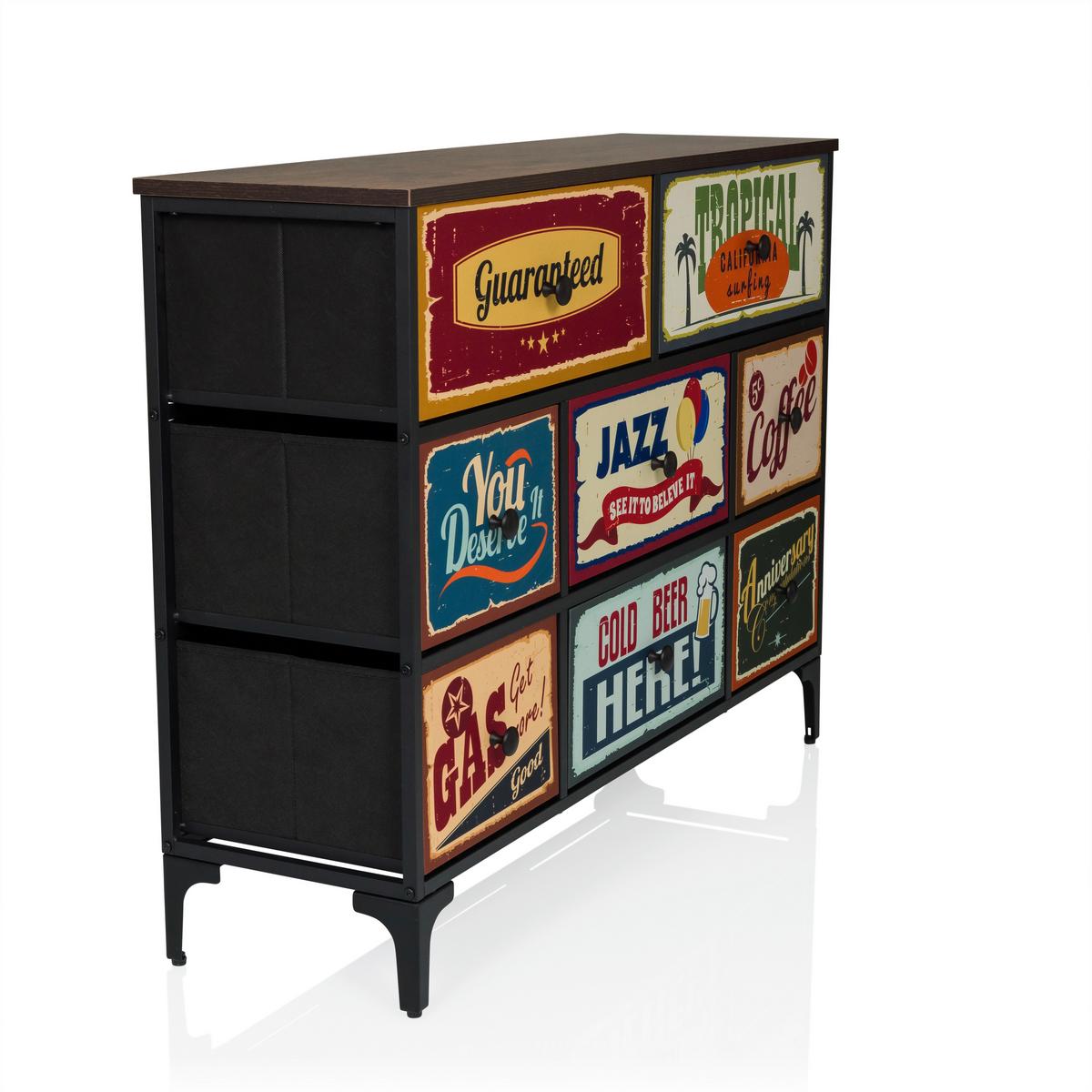 Komoda Ameriko B, Večbarvno - črna/večbarvno, Moderno, kovina/tekstil (102,5/77,5/30cm) - MID.YOU