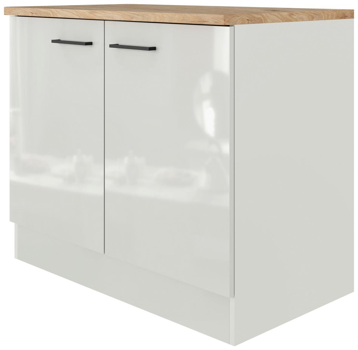 Spülunterschrannk in Lichtgrau glänzend - Schwarz/Grau, MODERN, Holzwerkstoff/Metall (100/86/60cm) - FlexWell