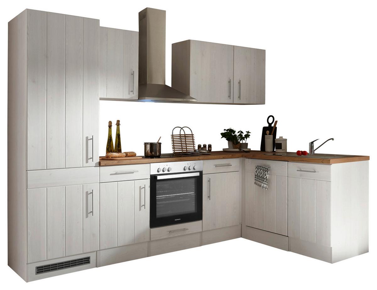 Eckküche Anton Landhaus ohne Geräte ca. 280x172cm Weiß - Wildeiche/Edelstahlfarben, Basics, Holzwerkstoff/Metall (280/172cm) - Respekta