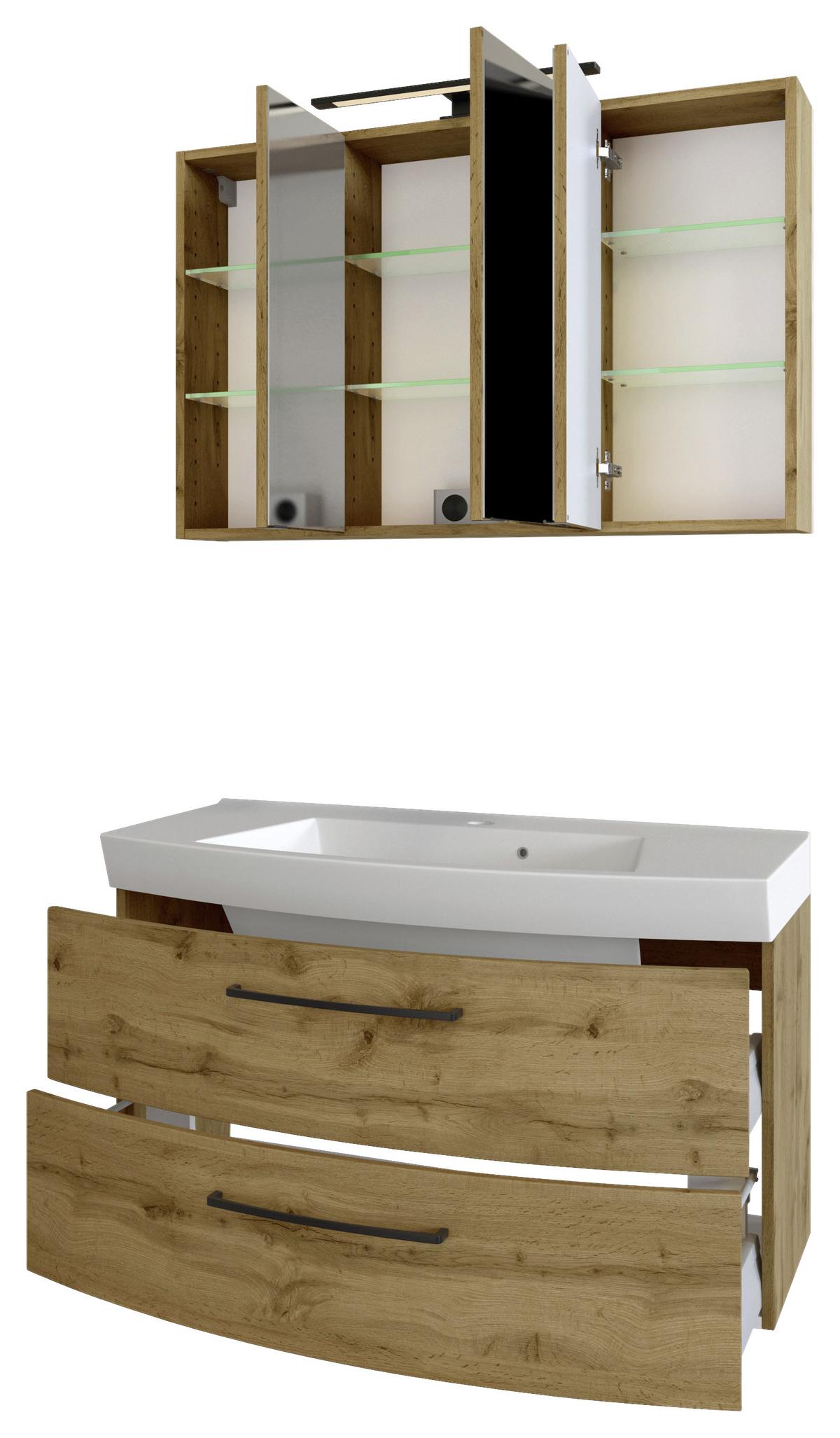 Badezimmer Manchester 2-tlg. ca. 100 cm Weiß - Eichefarben/Weiß, MODERN, Keramik/Holzwerkstoff (100cm) - Held